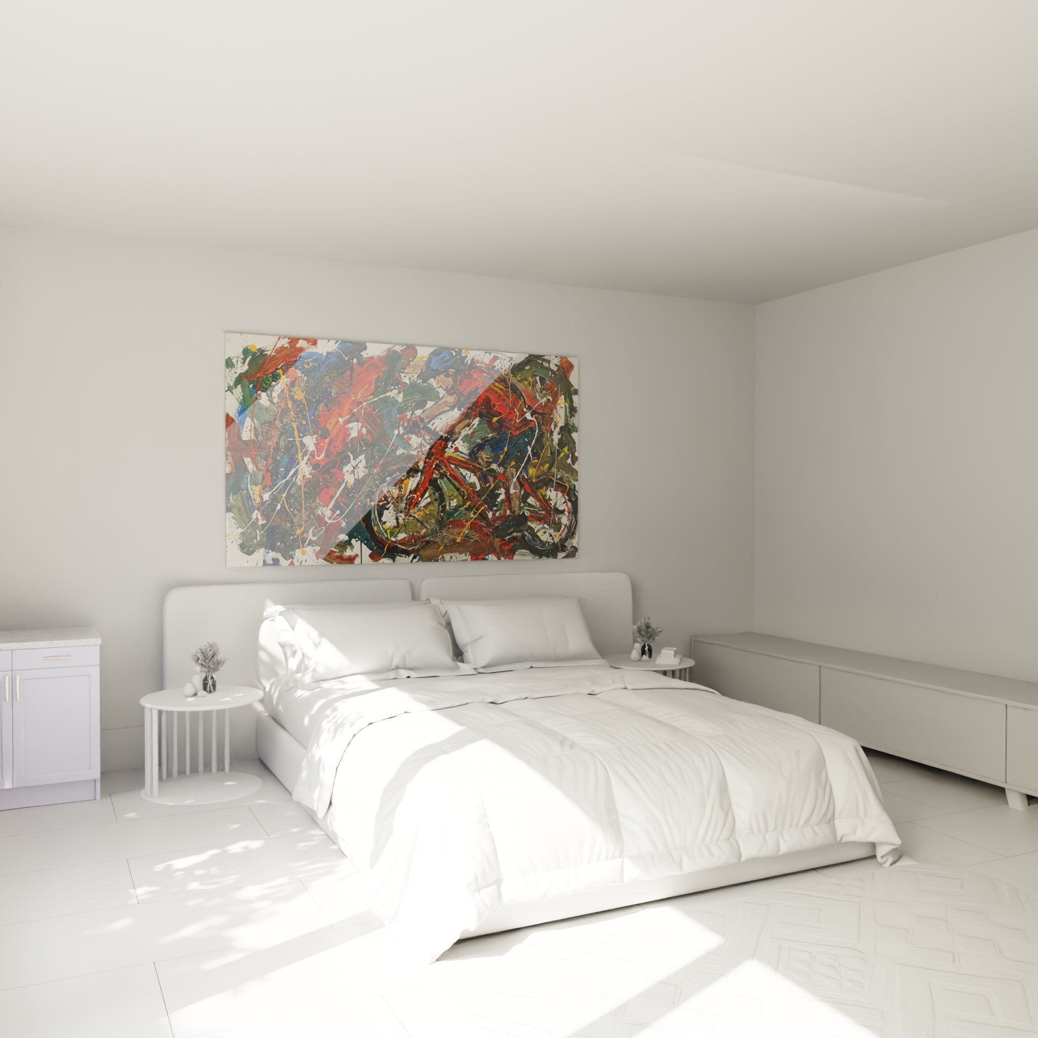 Tableau VTT abstract installe dans chambre moderne decoration murale art cyclisme couleurs vives