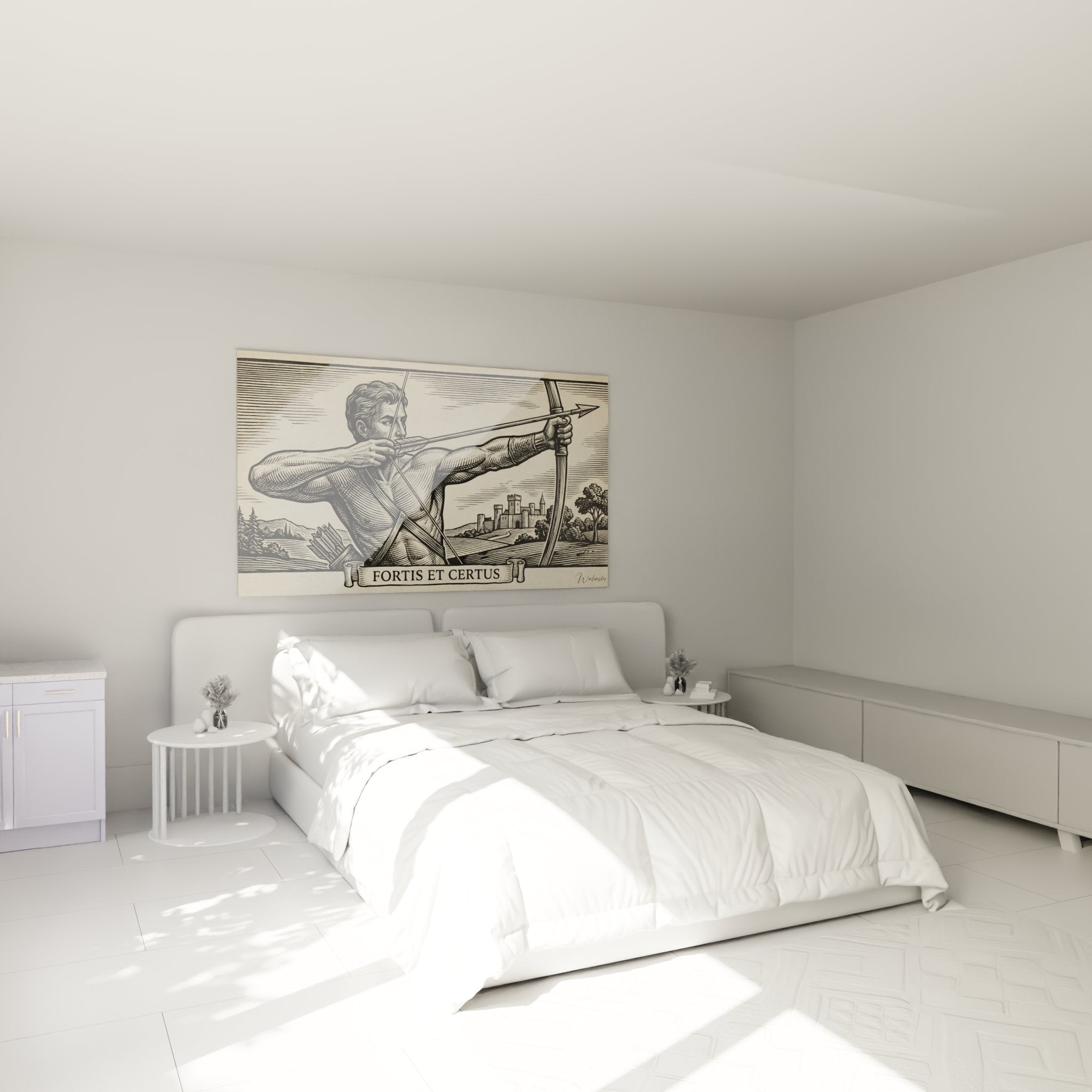 Vintage archer bedroom wall decor, archery target art retro style engraving