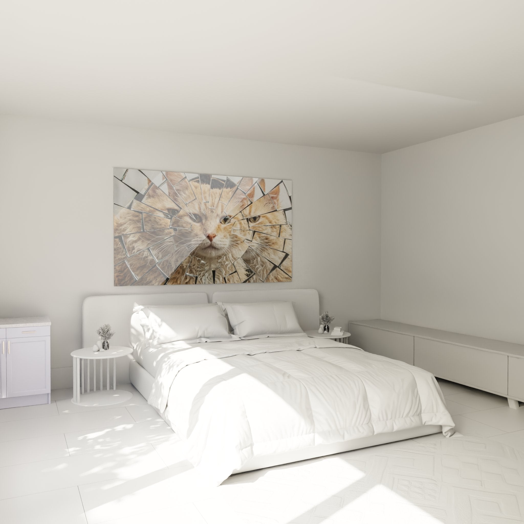 Decorazione camera da letto con quadro gatto Laperm specchio rotto che aggiunge un tocco artistico moderno all'interno