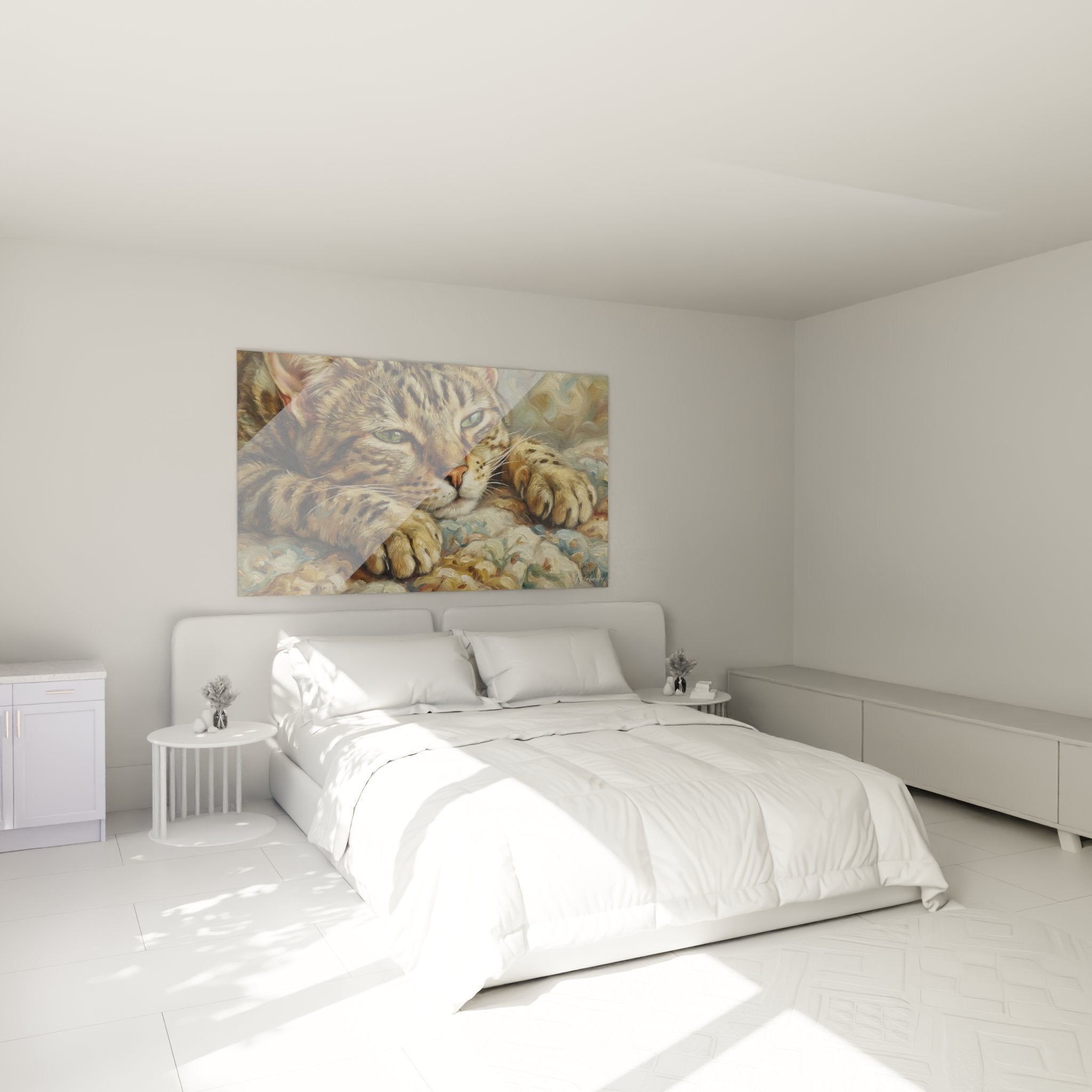 Decorazione murale camera da letto con quadro gatto Egyptian Mau che crea un'atmosfera rilassante e accogliente