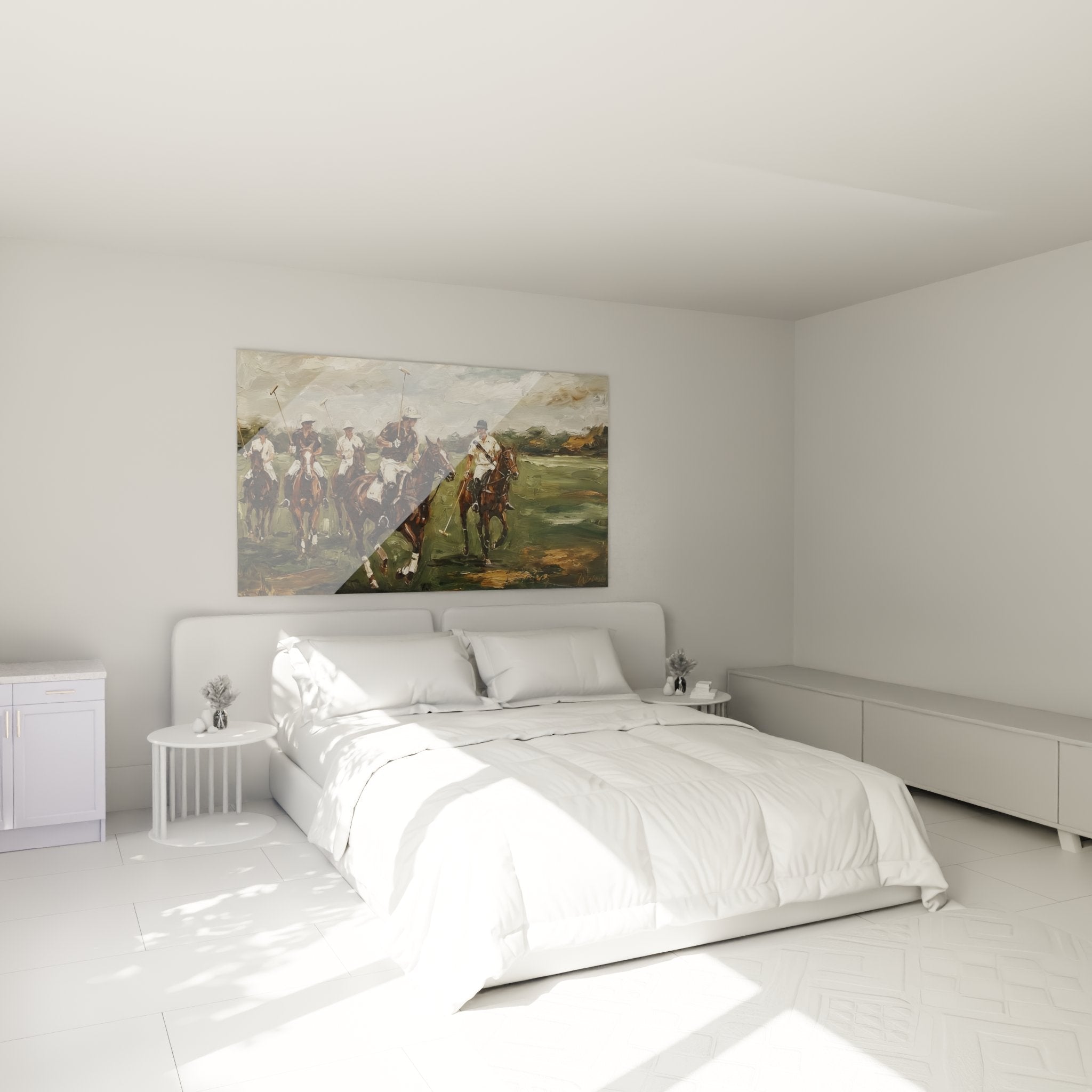 Décoration murale polo dans chambre moderne avec cavaliers et chevaux en mouvement style artistique