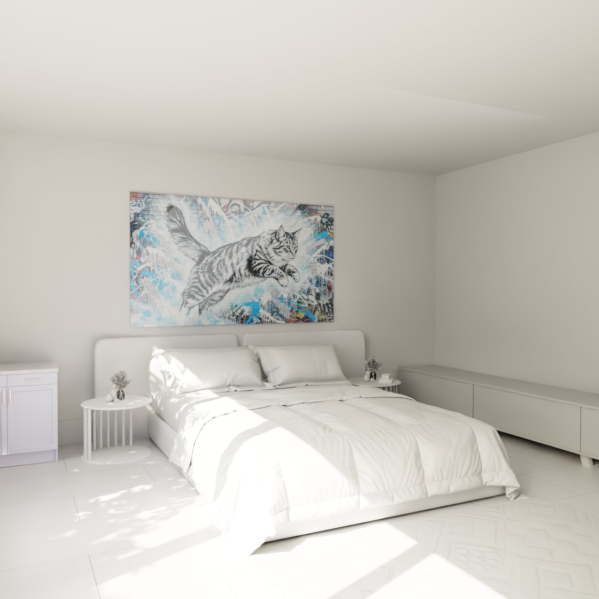 Décoration murale chat ailé graffiti dans chambre moderne, tableau Norwegian Forest art urbain