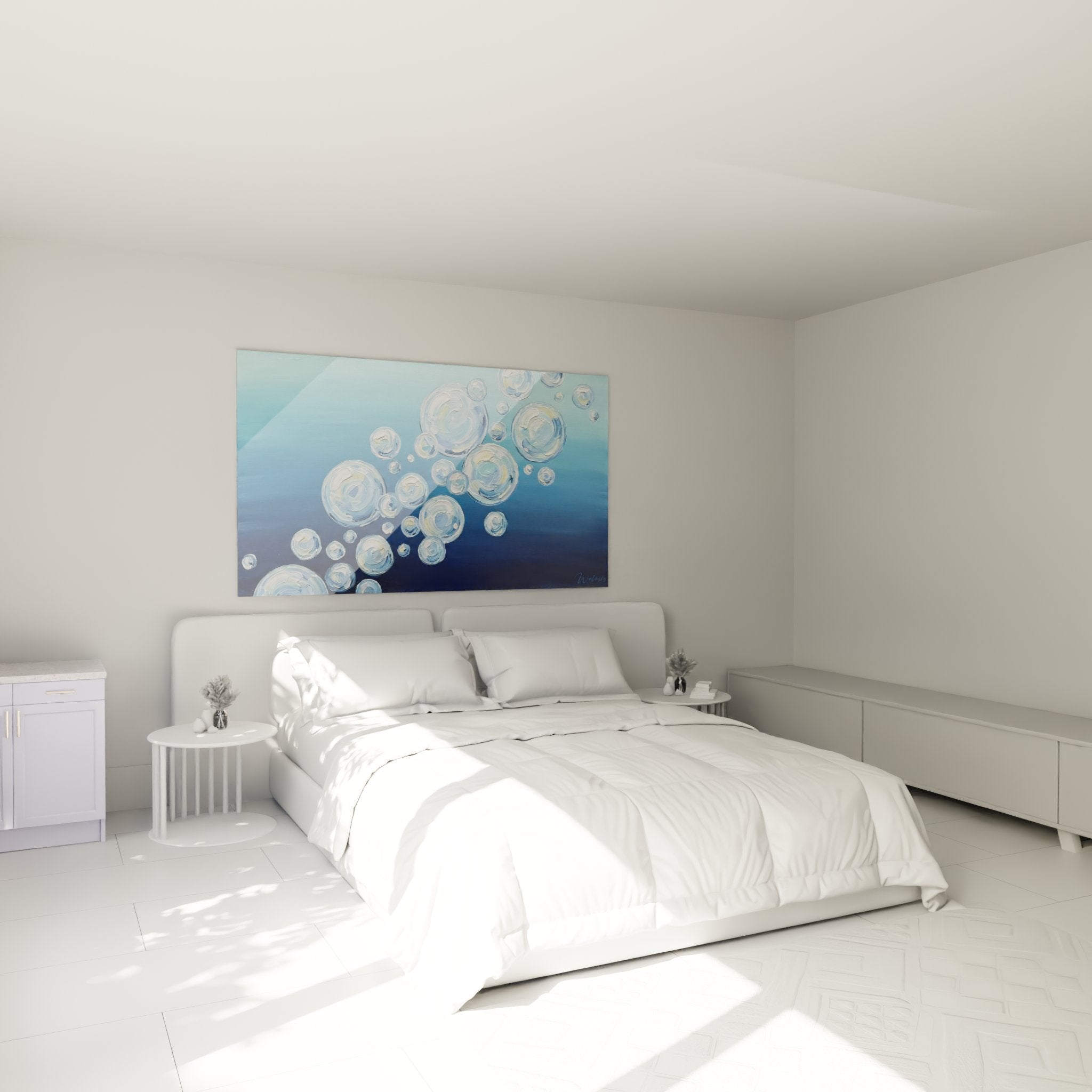 Decoration murale bulles sous marines dans chambre ambiance apaisante bleu aquatique art plongee