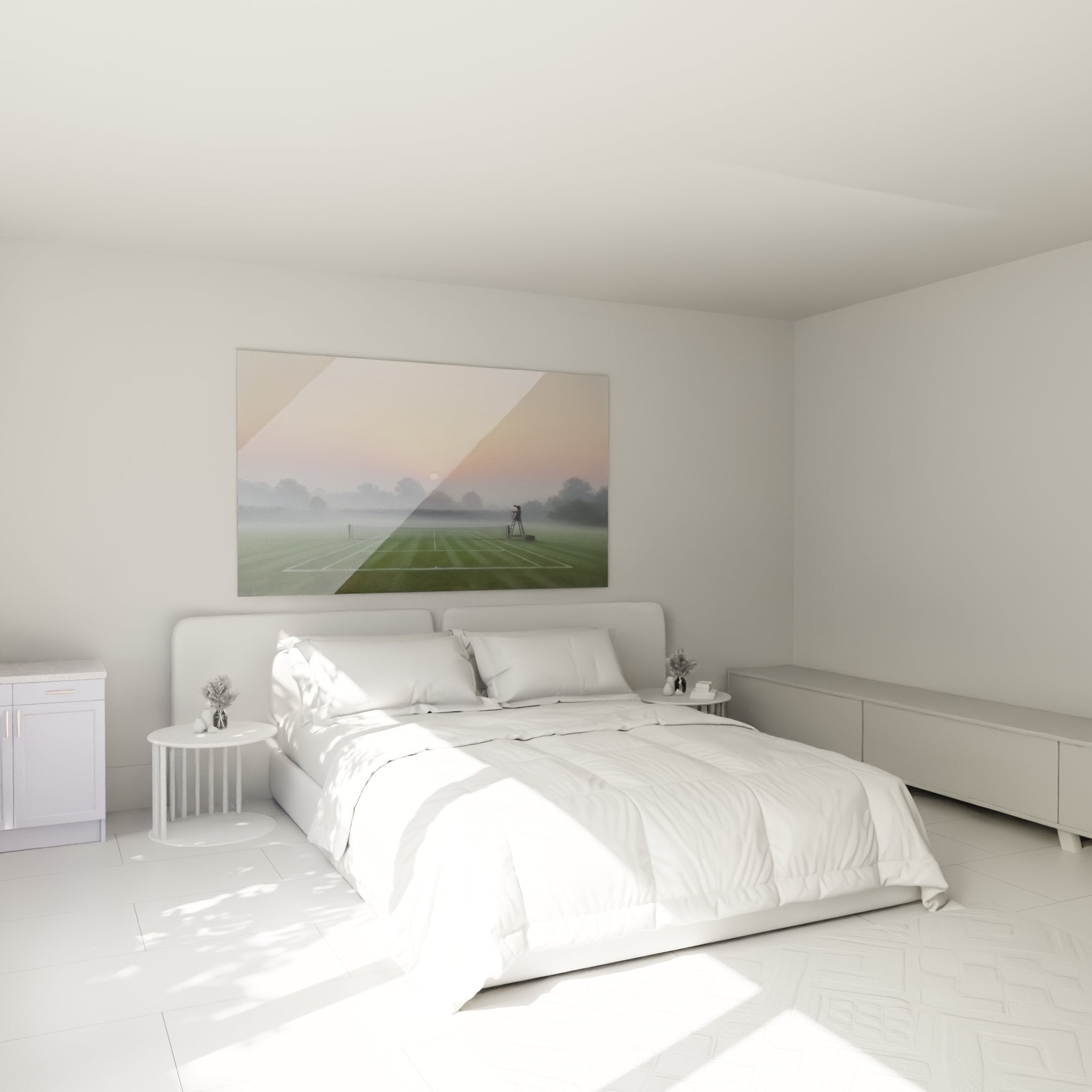 Tableau tennis aube accroché chambre ambiance zen decoration murale sport elegante et apaisante