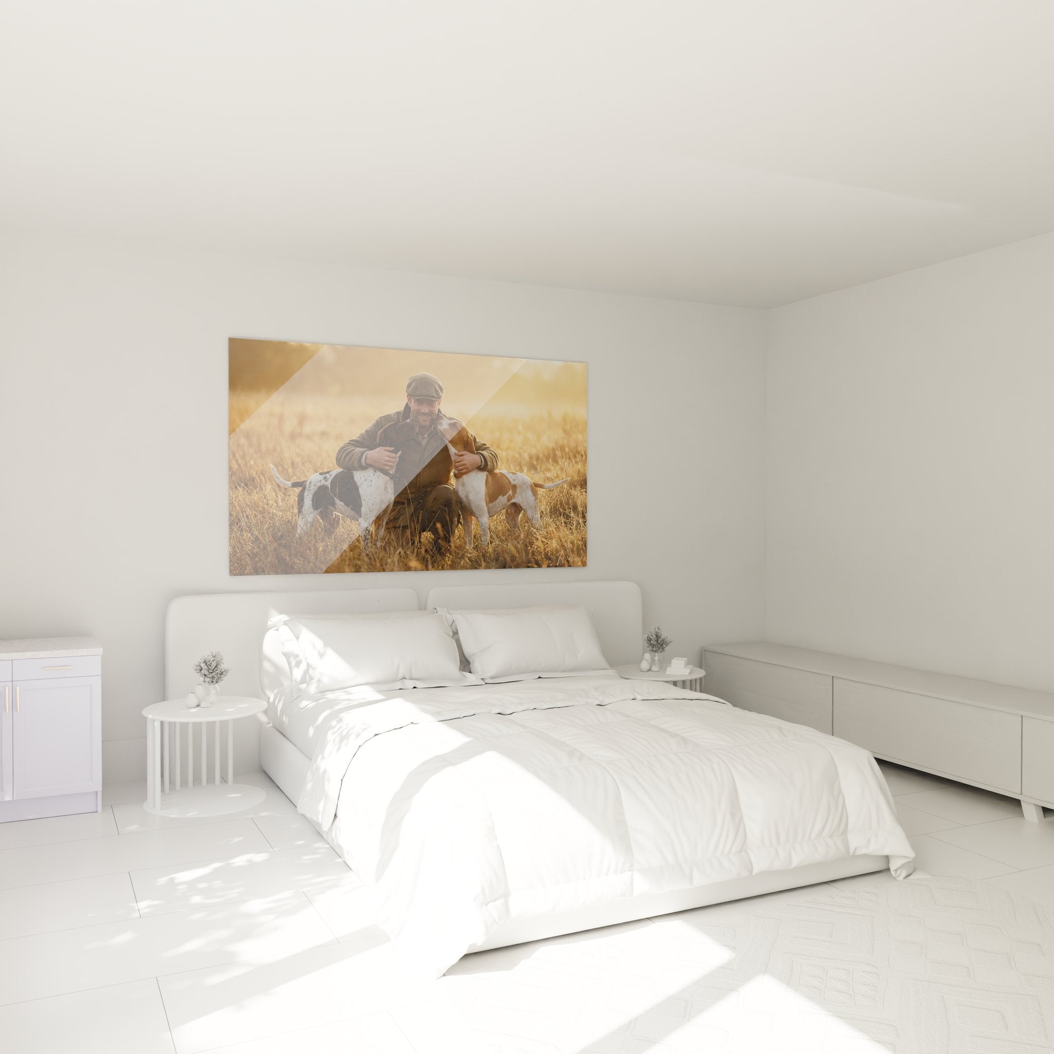 Décoration murale chasseur avec chiens dans une chambre, ambiance chaleureuse et authentique