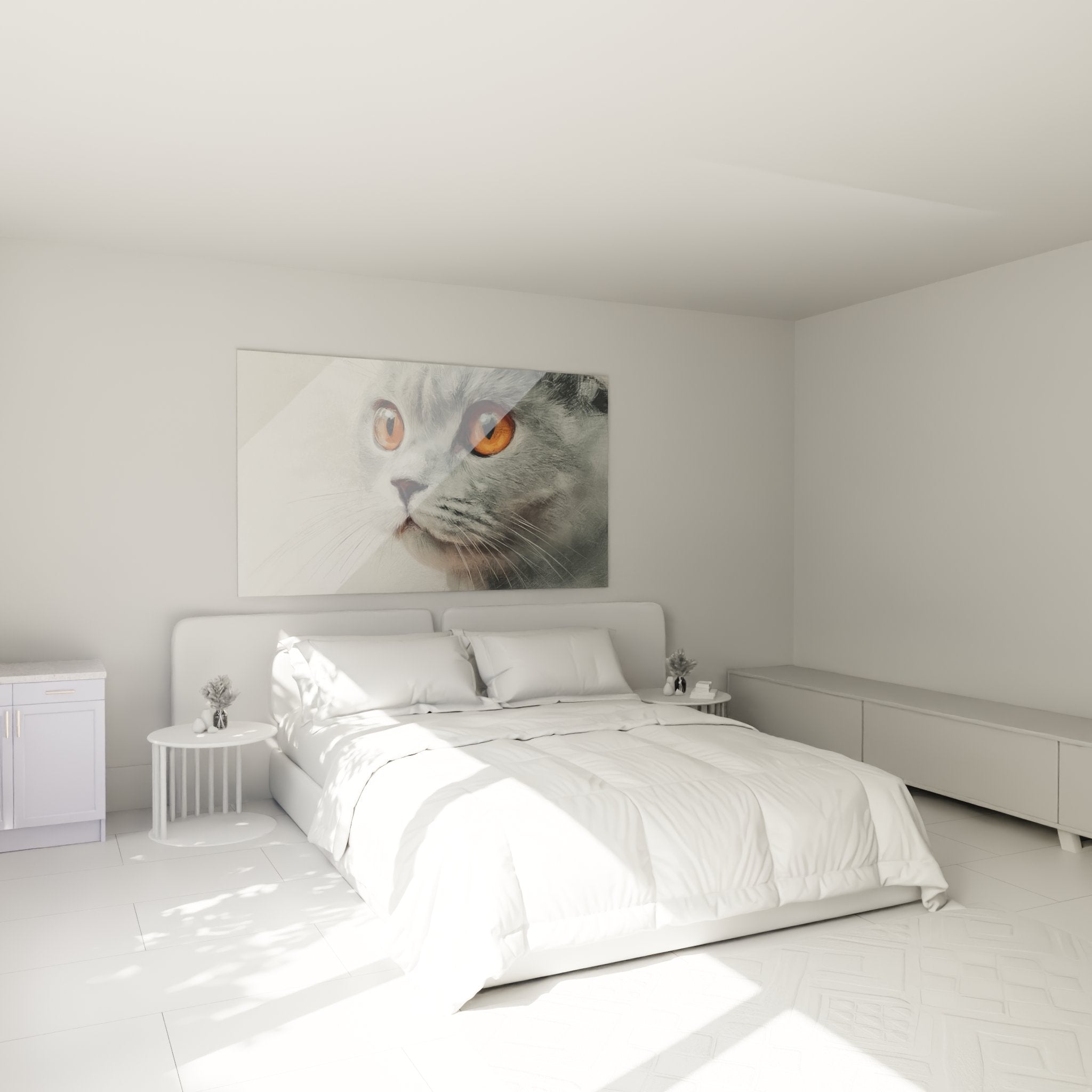 Scottish Fold cat portrait canvas in modern bedroom wall art animal artwork