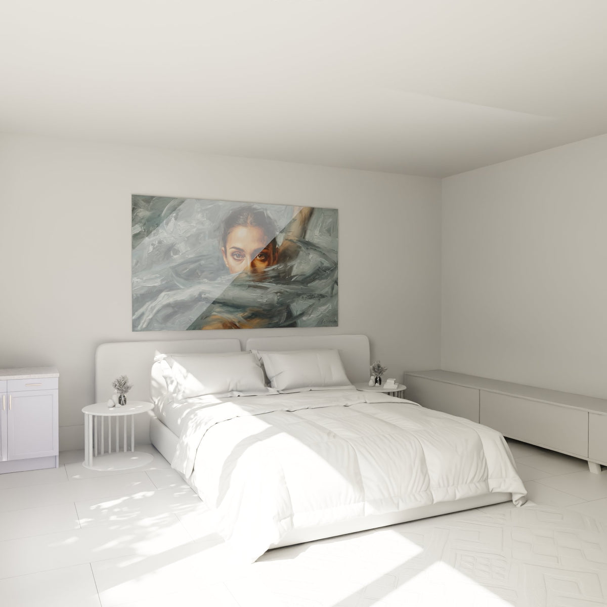 Decorazione camera da letto quadro donna acqua blu ambiance moderna pittura murale artistic bedroom decor