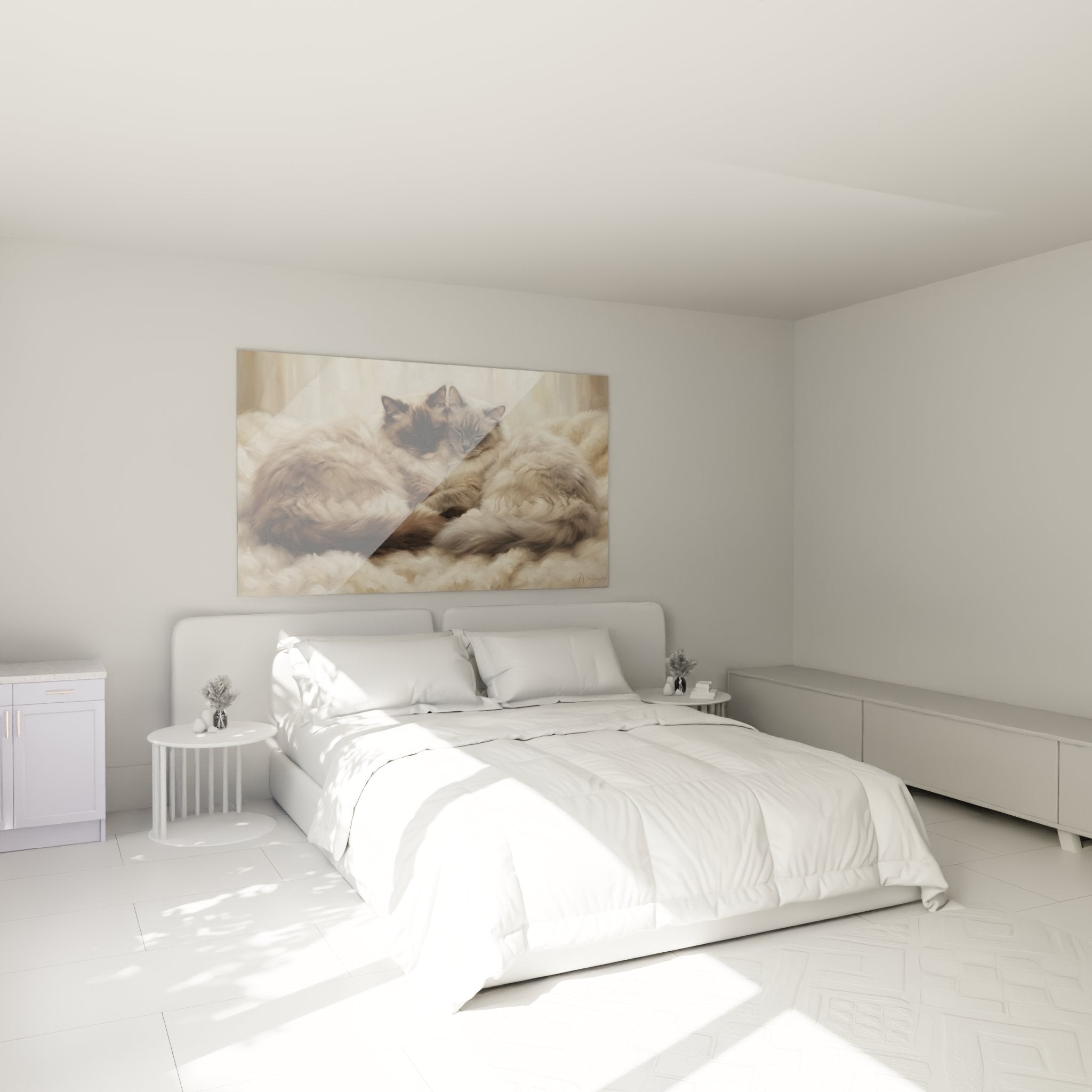 Decorazione murale camera da letto con quadro gatti Ragdoll coccole che crea un'atmosfera accogliente e rilassante