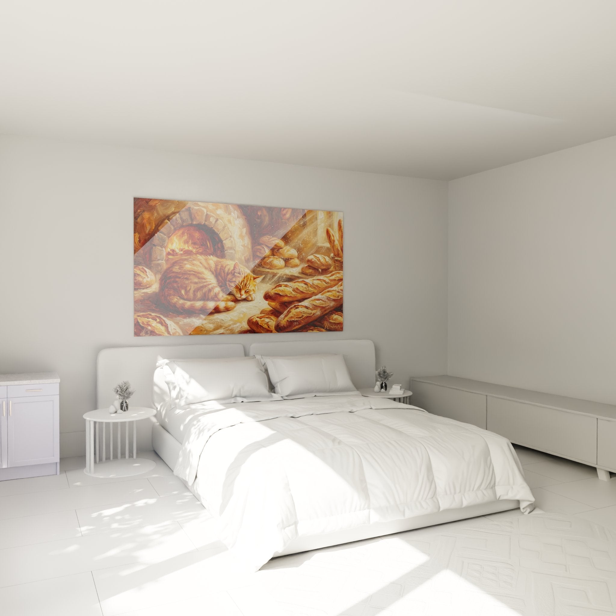 Wanddekoration Katze Bäckerei in modernem Schlafzimmer Gemälde Europäisch Kurzhaar warme Töne