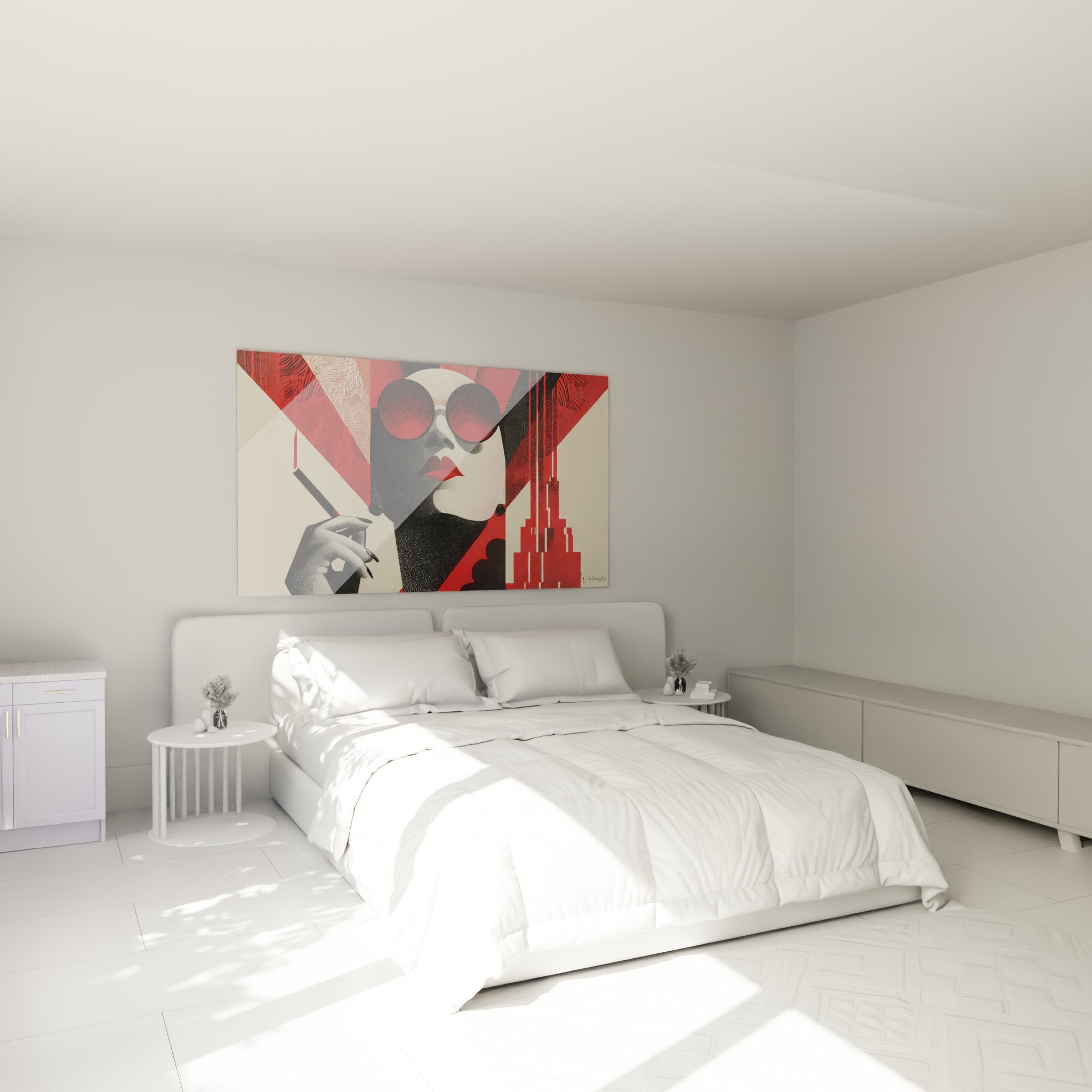 Decoration murale art deco chambre tableau femme vintage lunettes rouges ambiance retro chic