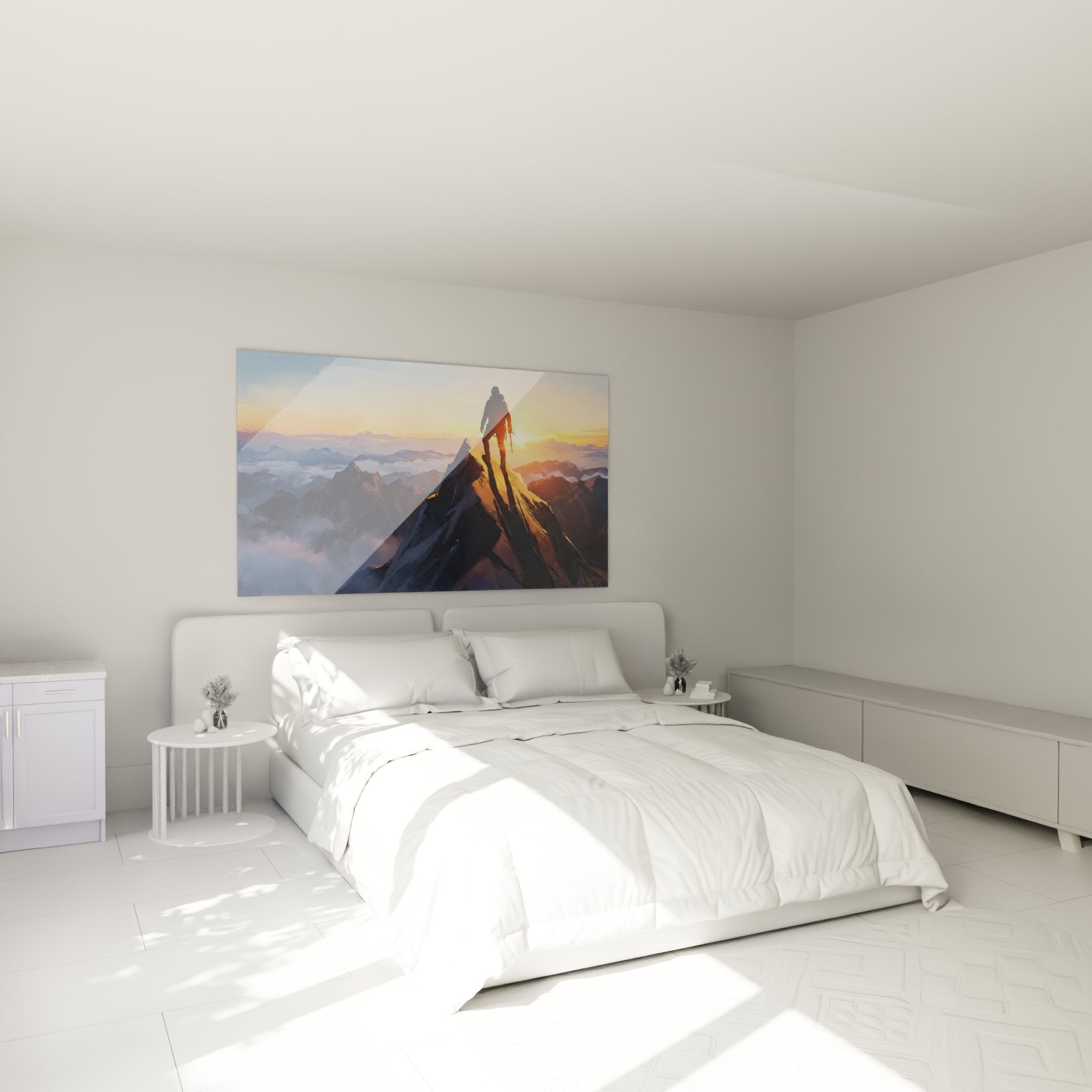 Decorazione camera quadro alpinista montagna Alpi atmosfera tramonto vetta conquista ispirazione