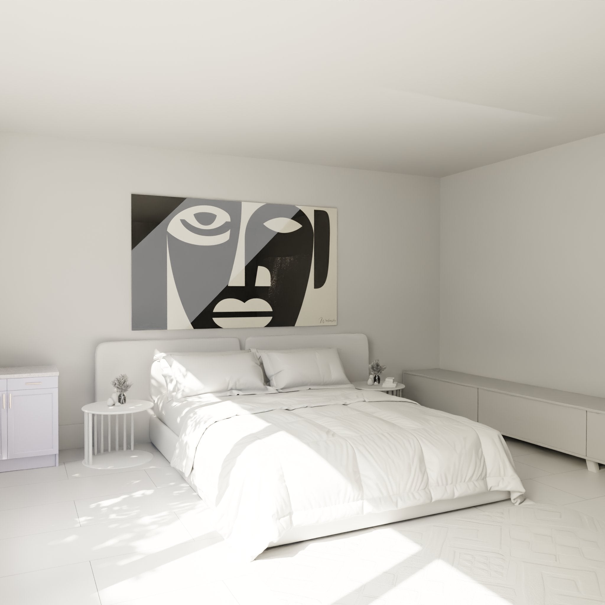 Decorazione murale arte tribale africana con maschere geometriche in camera moderna