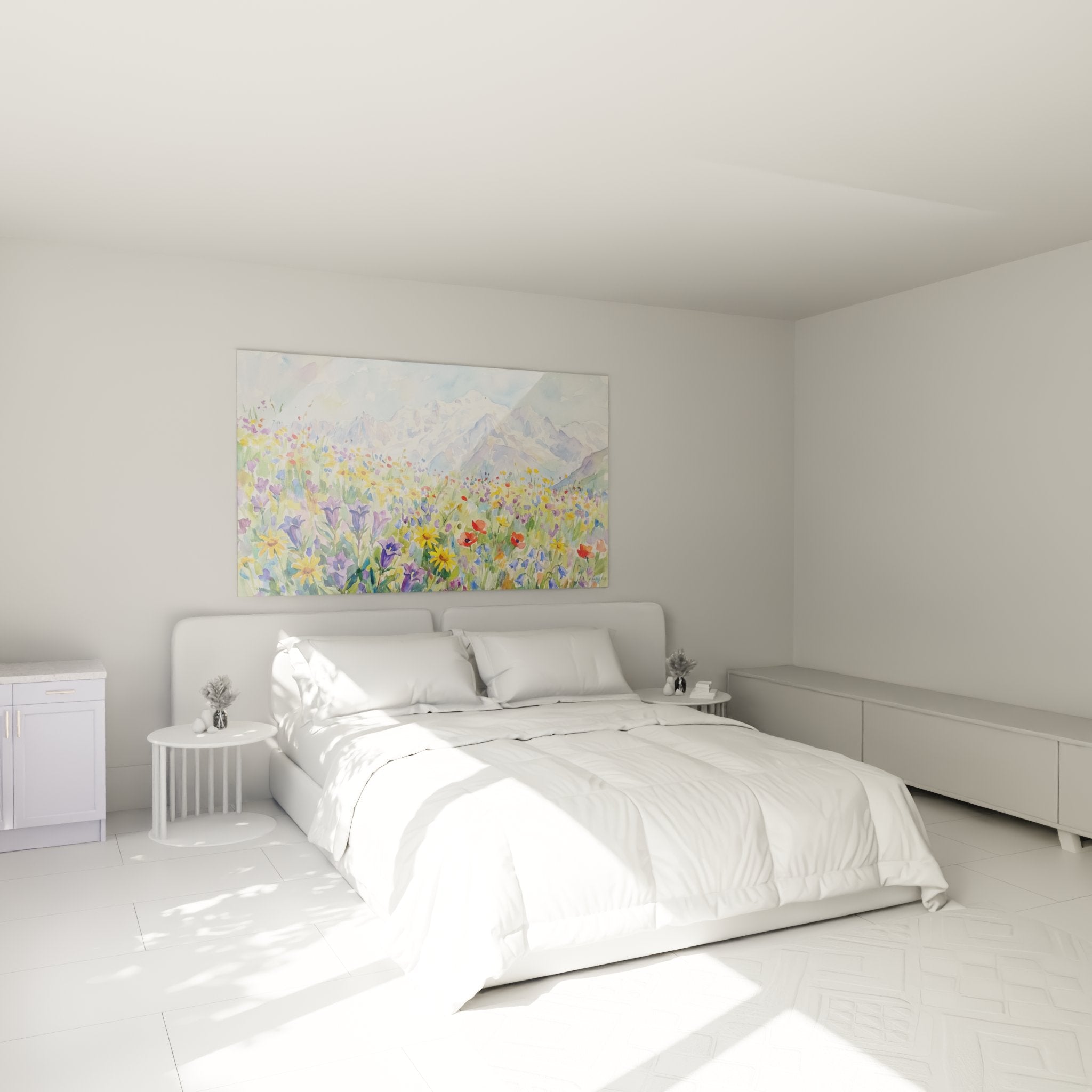 Quadro prato fiori alpini decorazione murale camera atmosfera naturale montagna