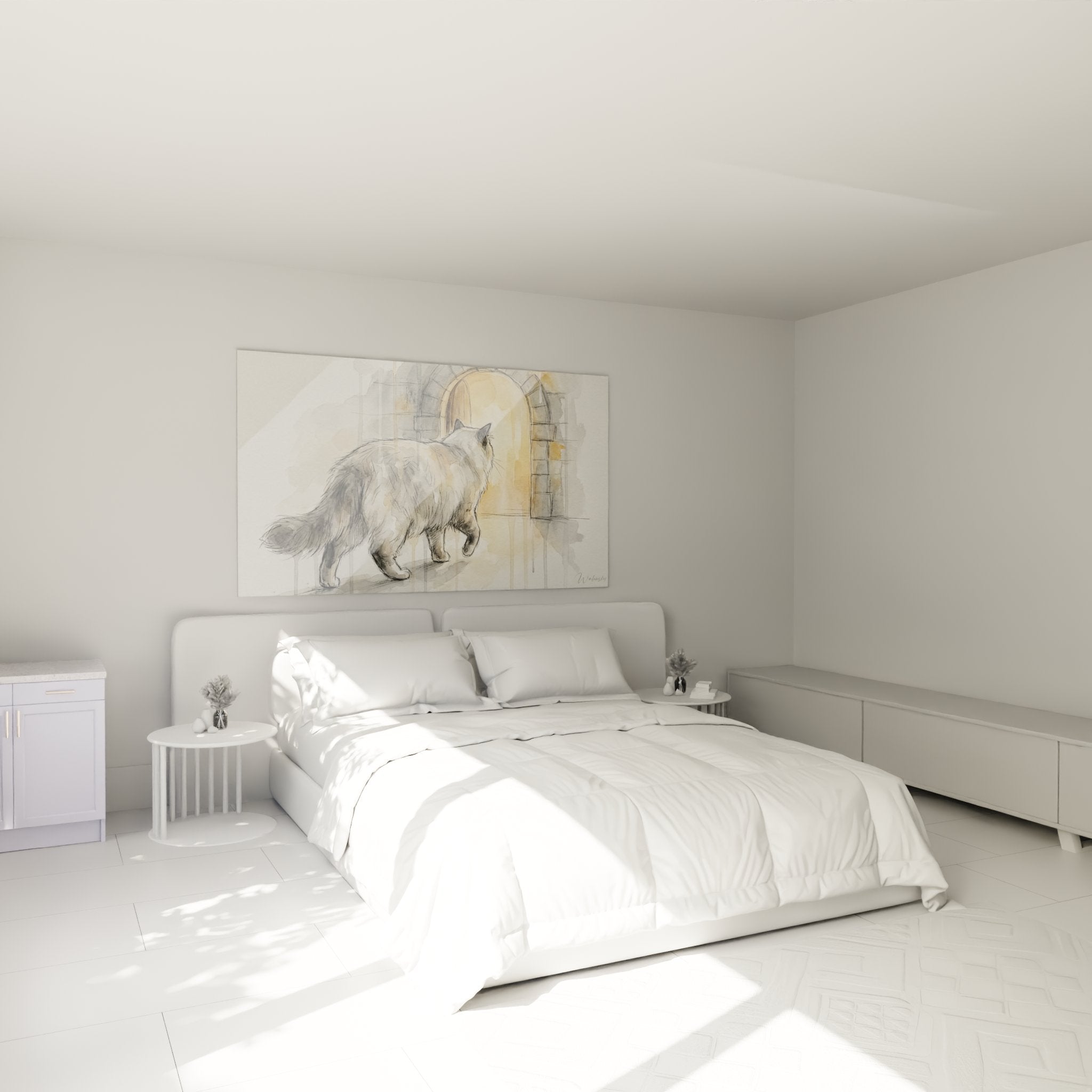 Decorazione murale camera da letto con quadro acquerello gatto Ragamuffin atmosfera dolce e rilassante