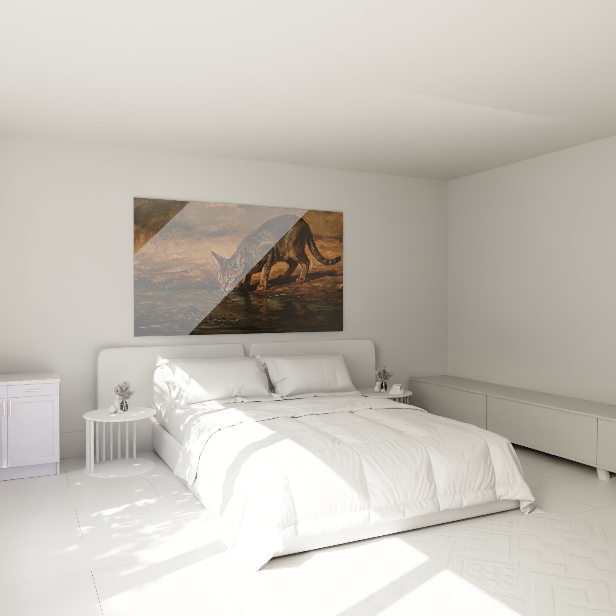 Decoration murale tableau chat Chausie savane dans chambre moderne ambiance naturelle art animalier