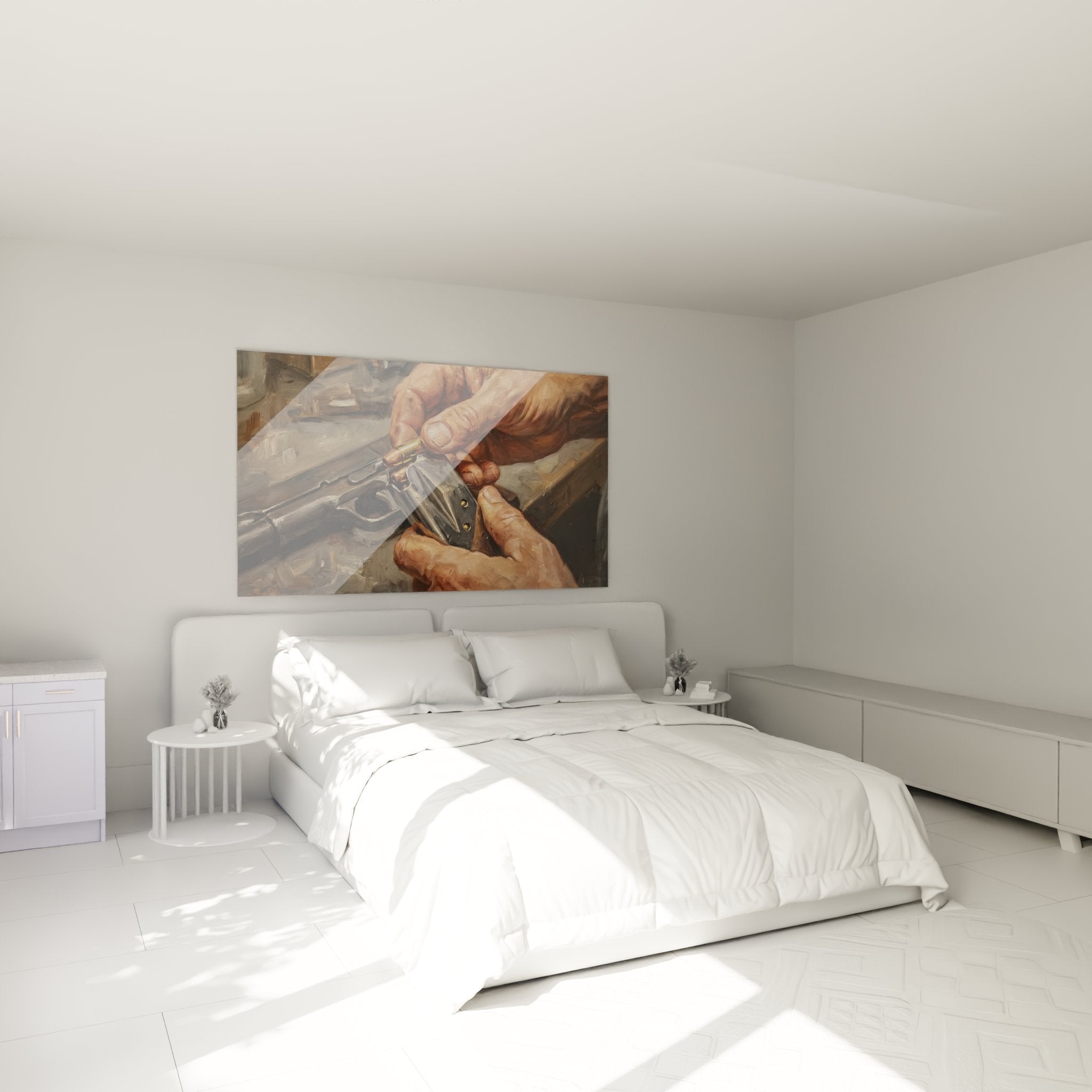 Decorazione murale camera da letto con quadro ricarica revolver stile realistico tiro sportivo