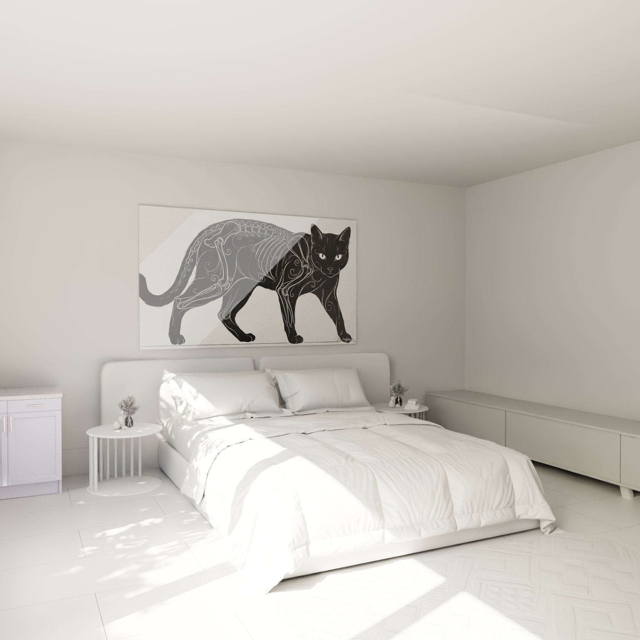 Decoration murale chambre tableau chat noir ornements style contemporain ambiance elegante