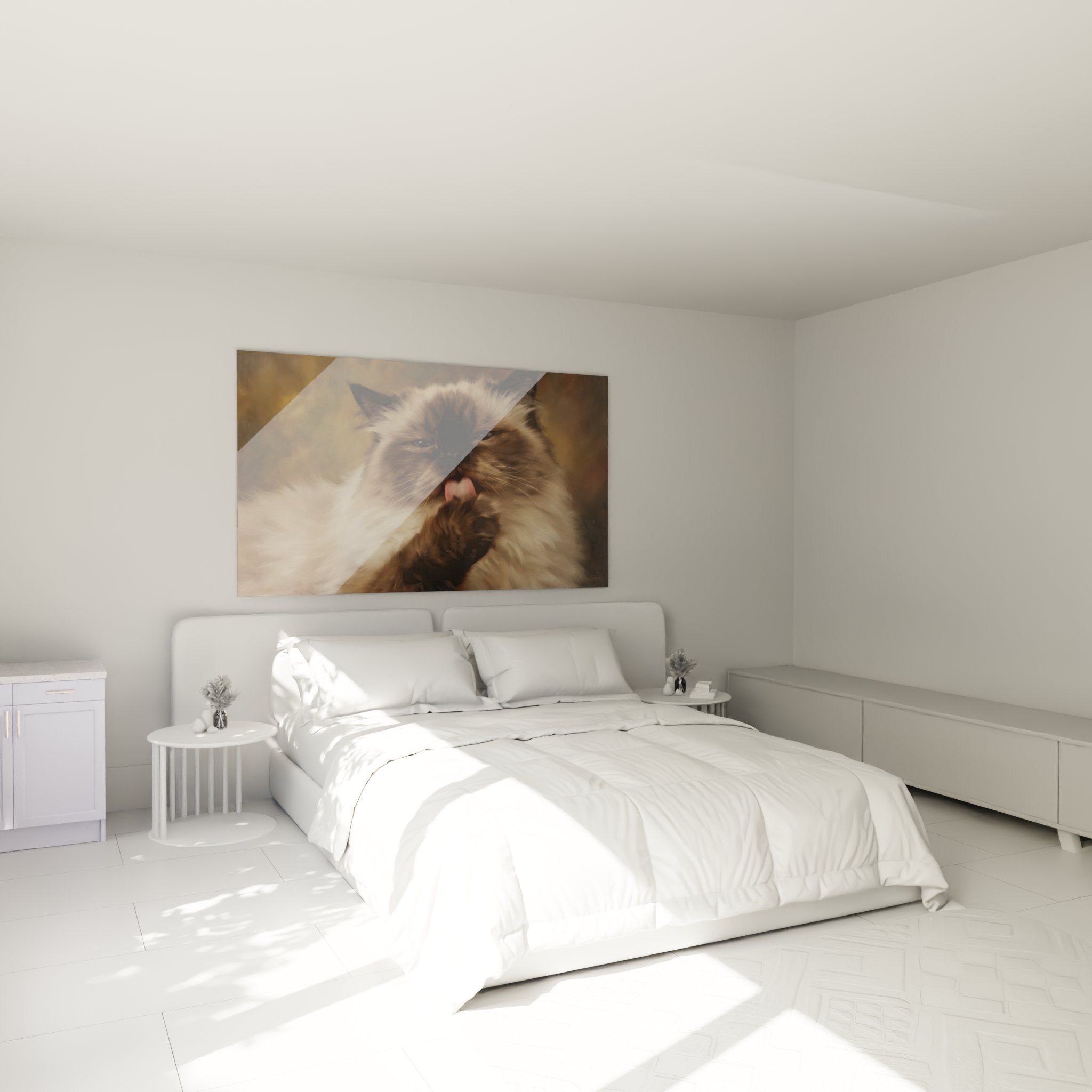 Décoration chambre tableau chat Himalayan langue rose art mural félin ambiance cocooning moderne