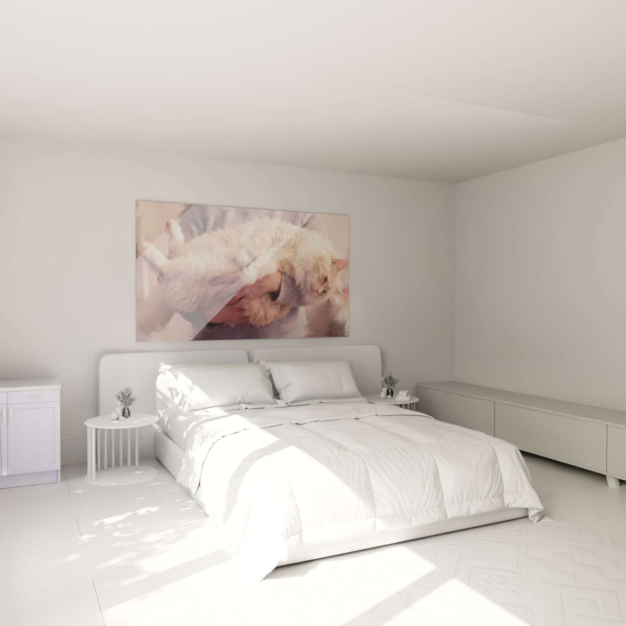 Decorazione camera da letto con quadro gatto Ragamuffin tenerezza che crea un'atmosfera dolce e rilassante in toni pastello