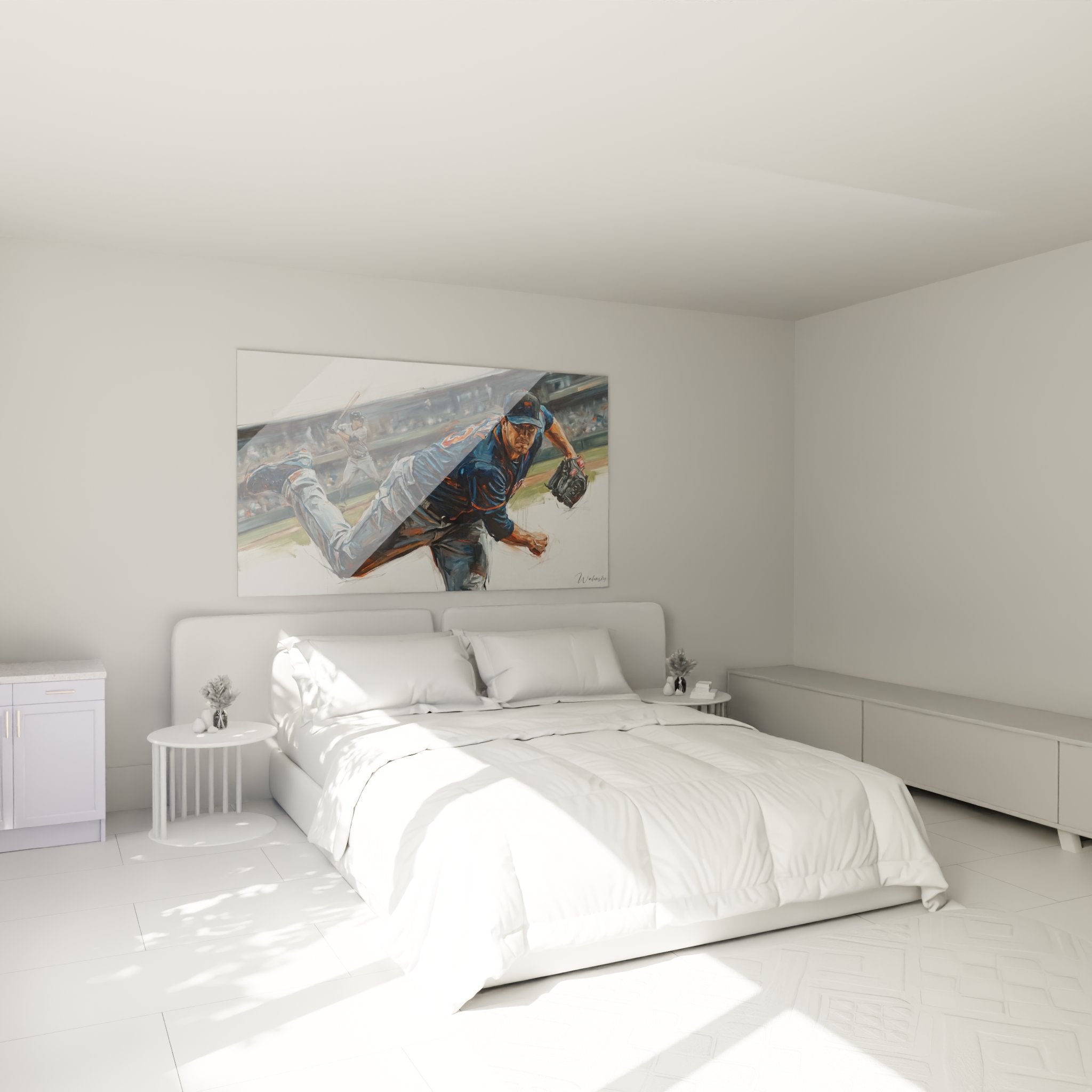 Décoration murale baseball dans chambre - tableau pitcher en action avec ambiance sportive moderne