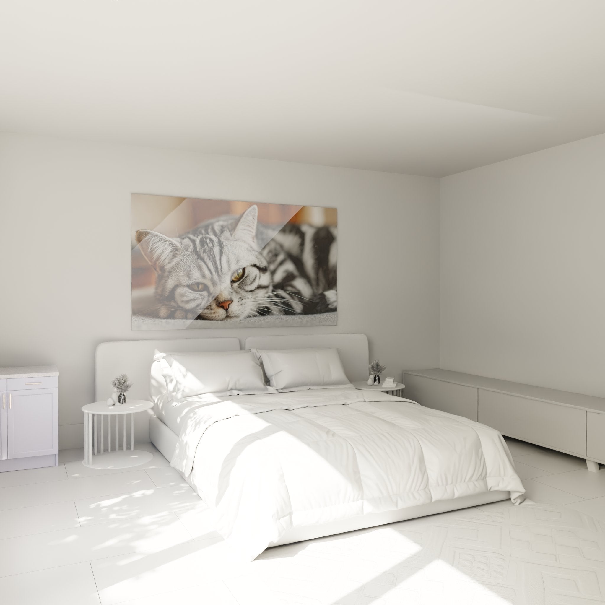 Decoration murale chat American Shorthair dans chambre moderne ambiance cocooning