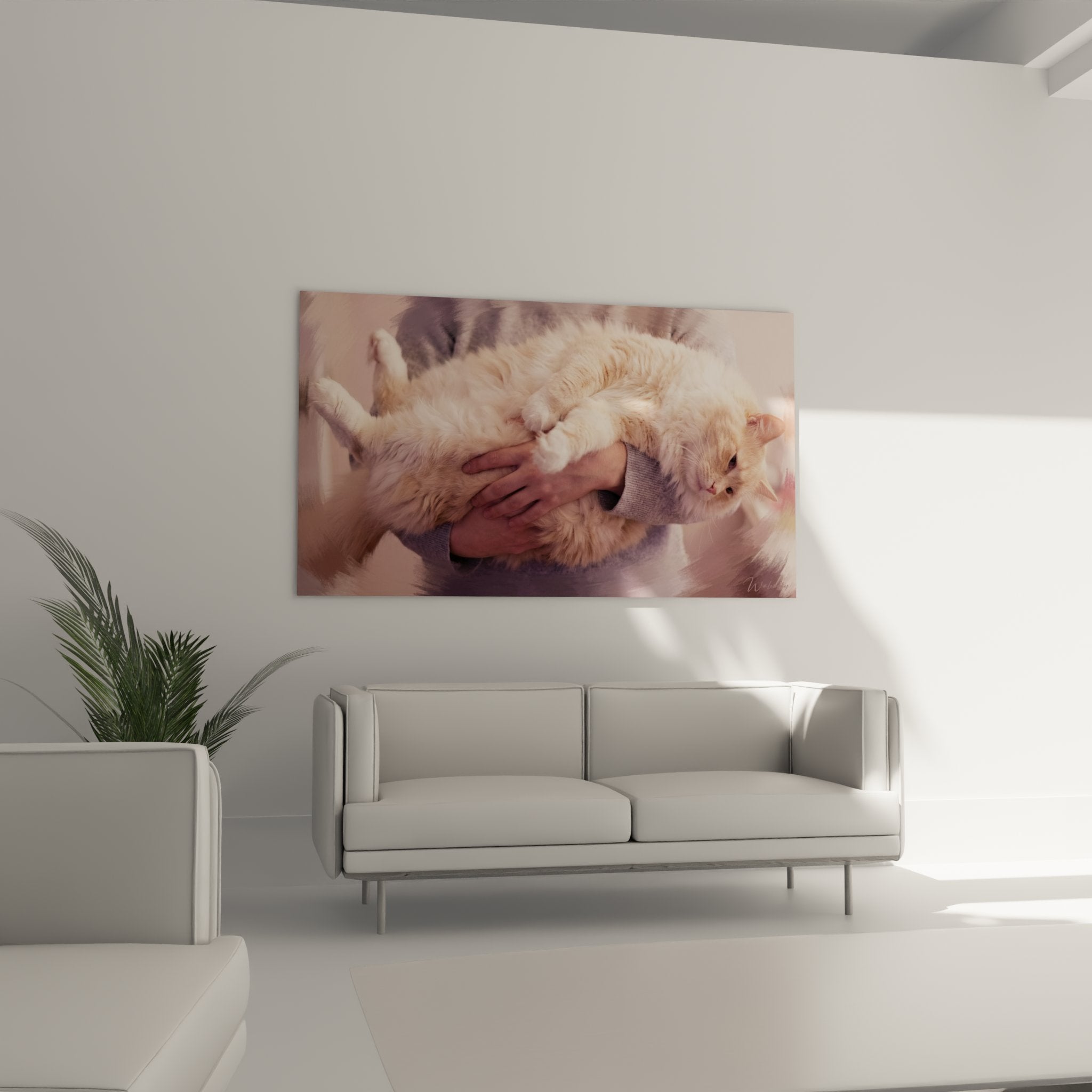 Primo piano quadro gatto Ragamuffin mantello setoso crema che mostra dettagli artistici e texture del pelo