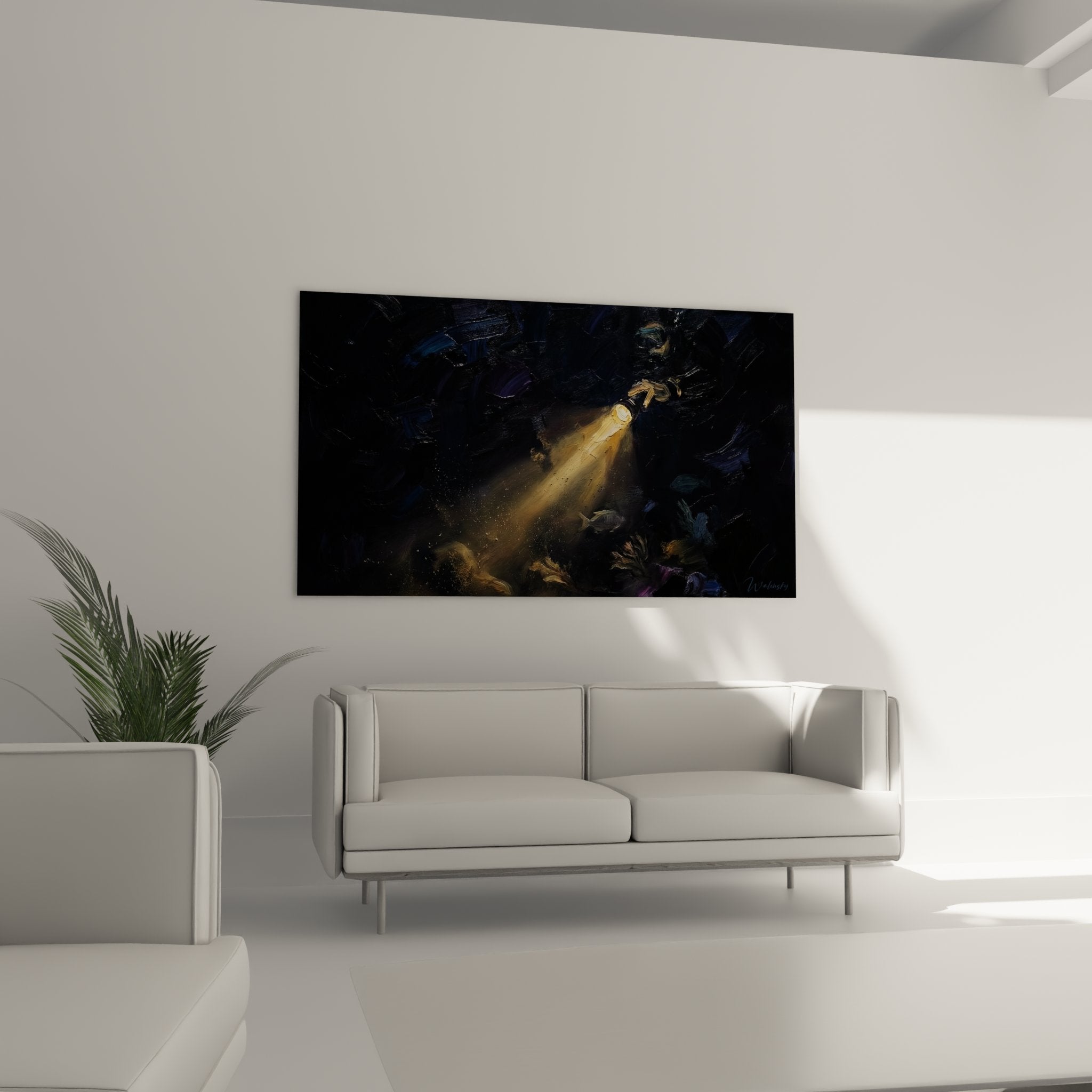 Detail of the night diver artwork showing lighting effects and underwater textures