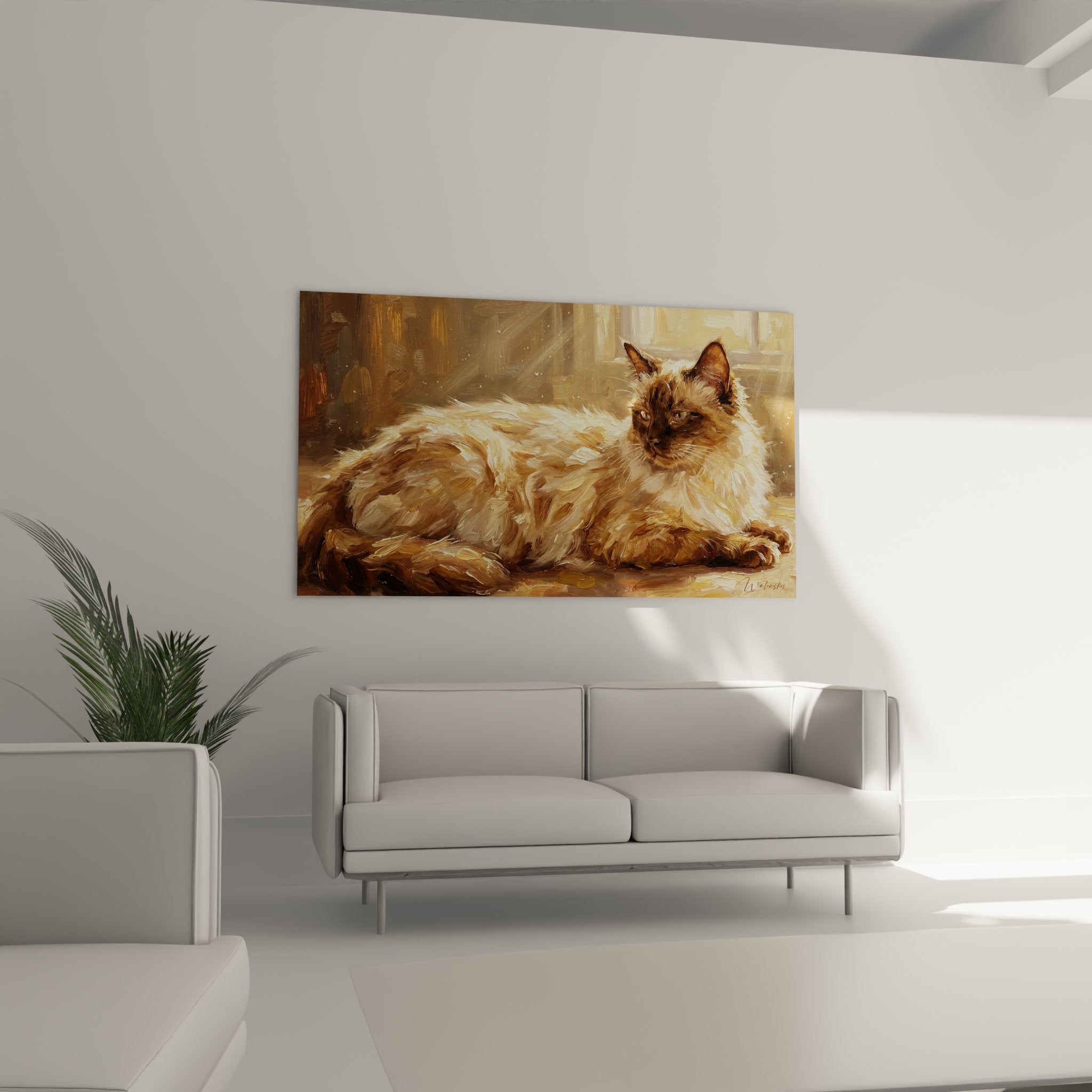 Close-up detail of Balinese cat painting, textured and expressive painting technique