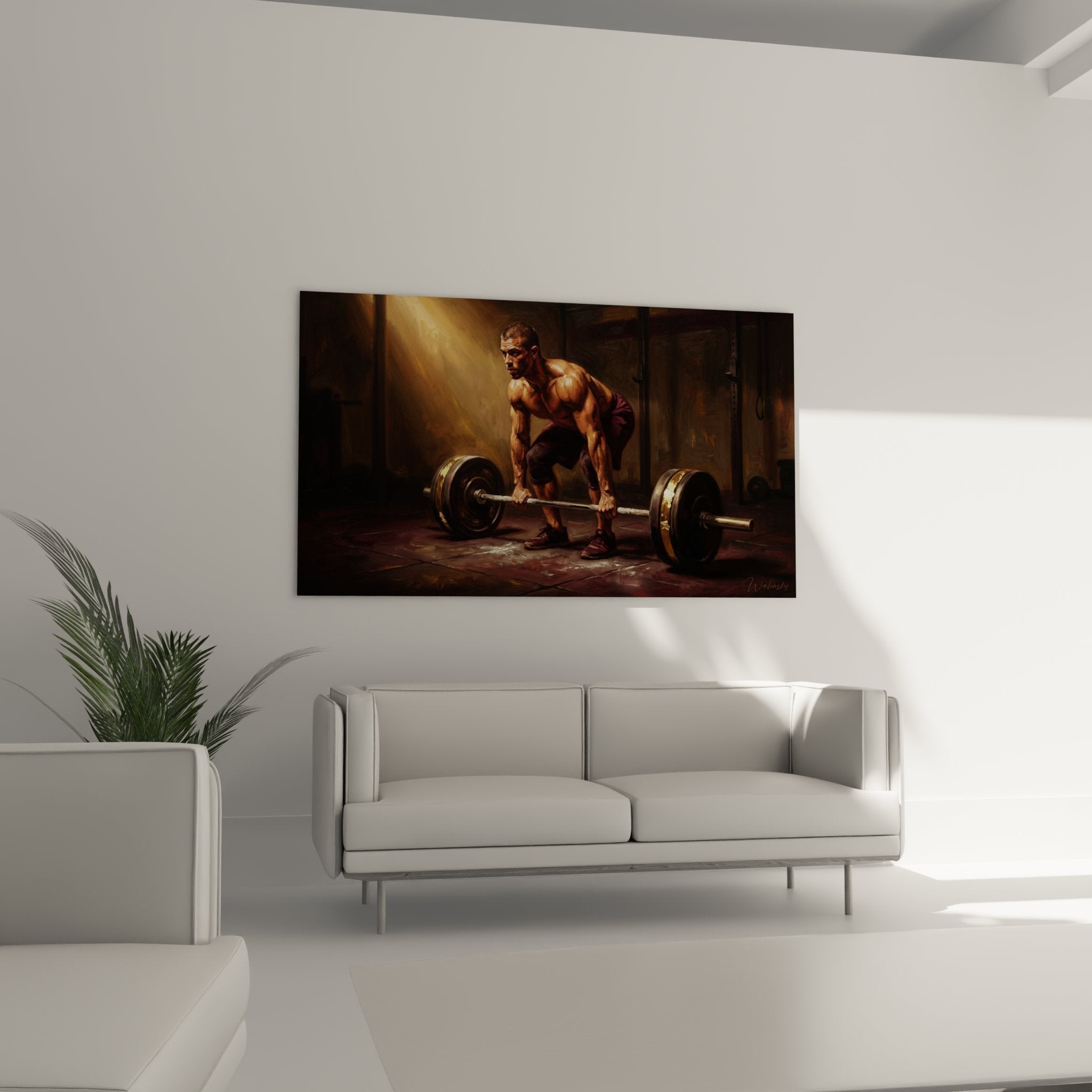 Dettaglio quadro crossfit stacco da terra pittura realistica atleta concentrazione sforzo muscolazione