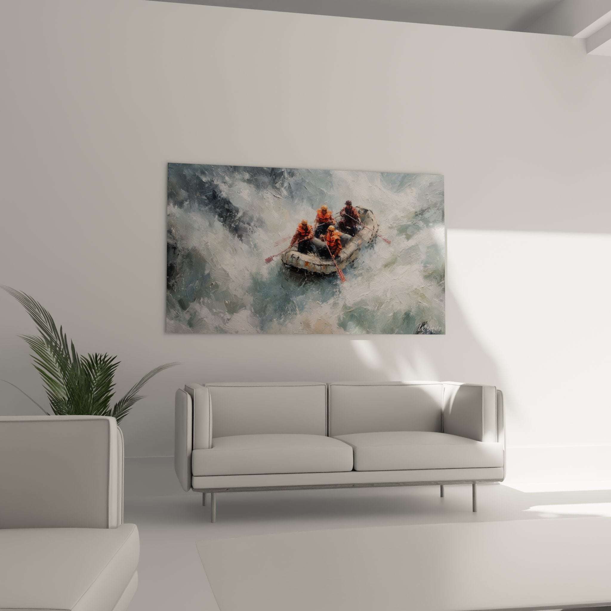 Detail whitewater rafting painting texture artwork dynamic brushstrokes extreme water sports foam