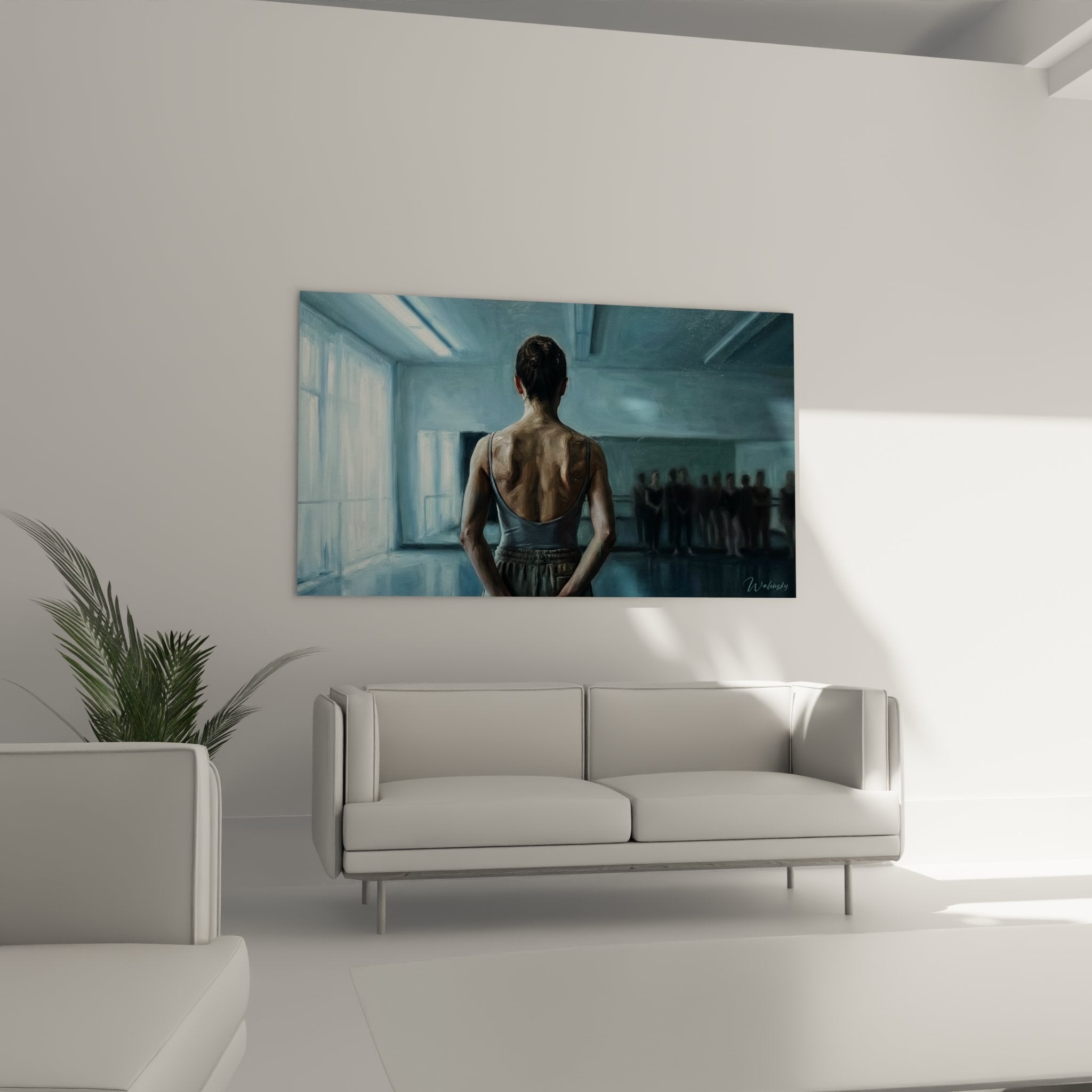 Dettaglio quadro pittura ballerina body grigio tecnica realistica arte contemporanea danza