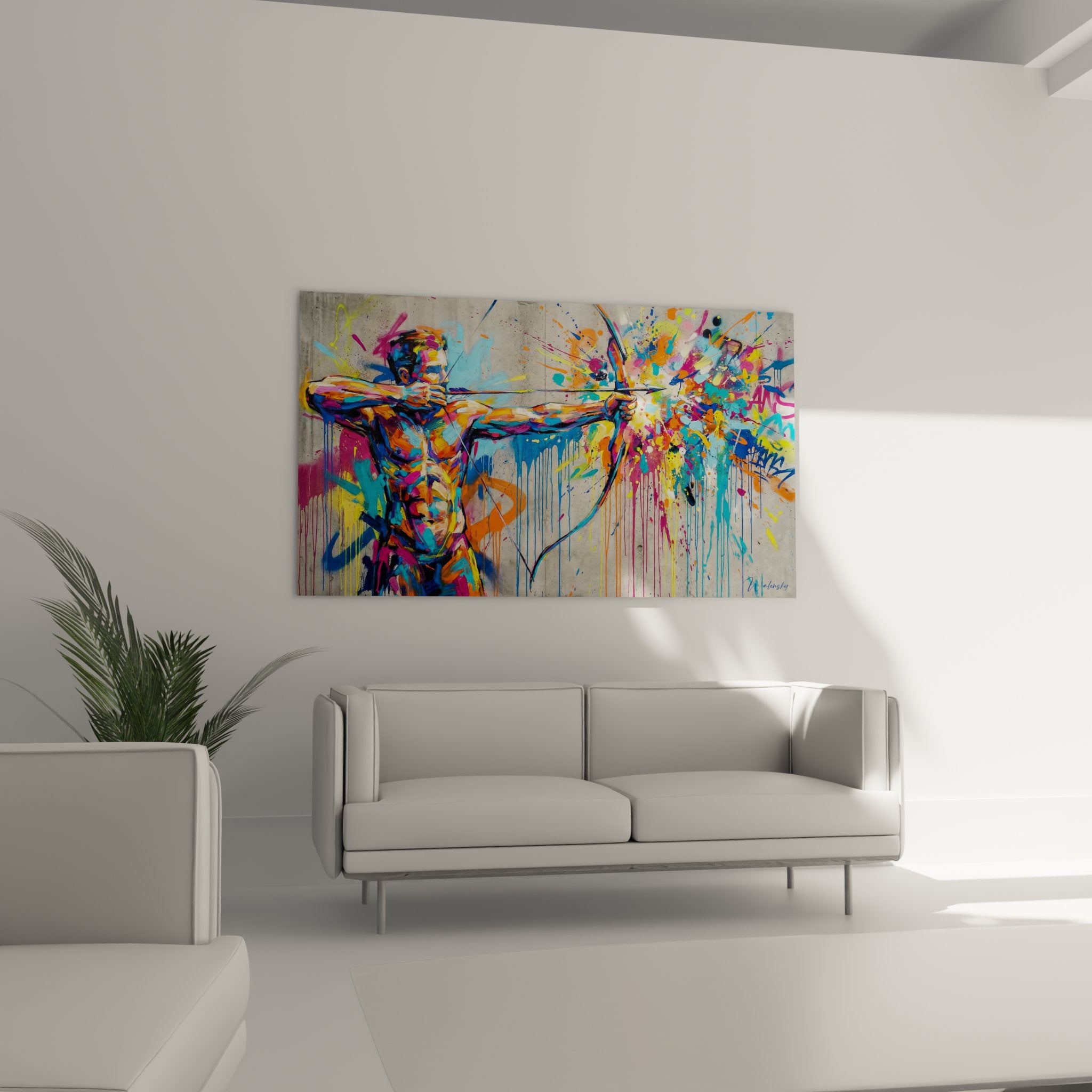 Modern archer artwork detail vibrant colors chromatic explosion urban art archery