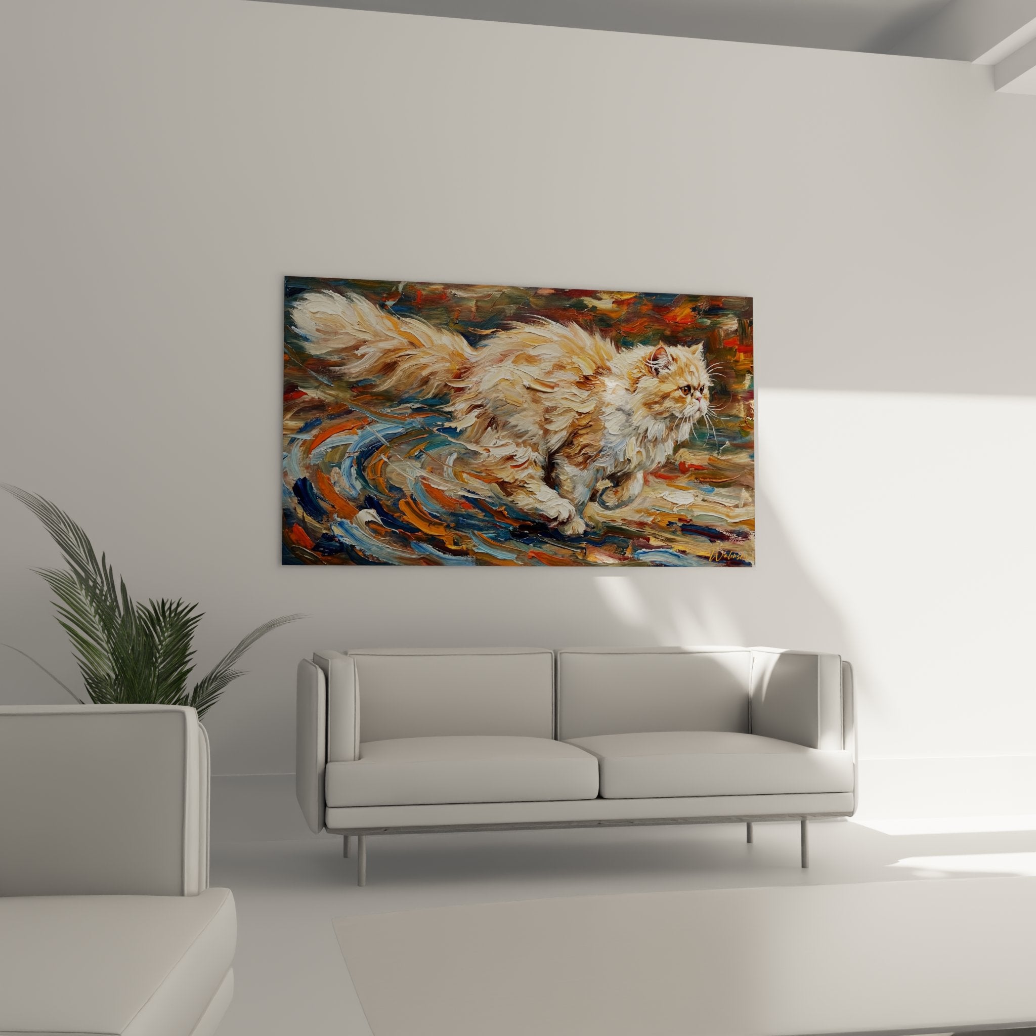 Persian cat painting detail showcasing impasto texture and warm color blending in expressionist style