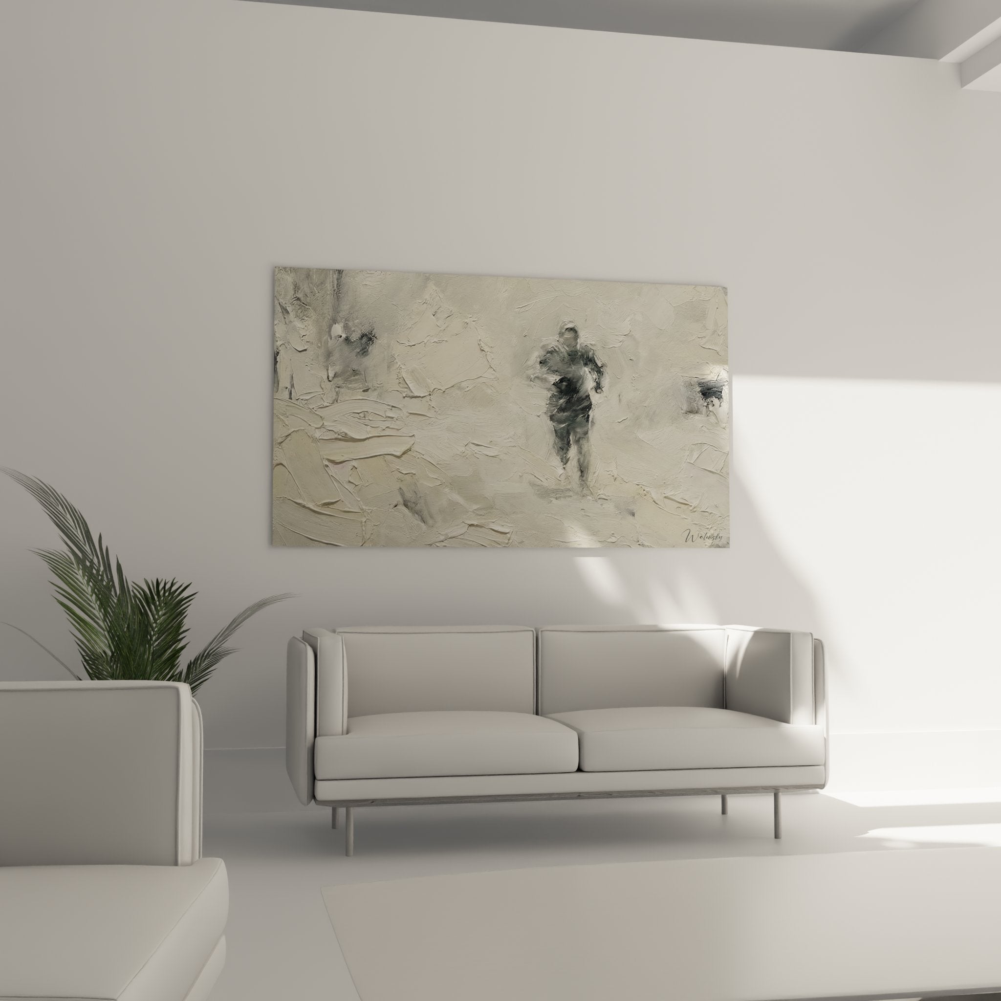 Textured impasto detail runner painting, visible brushstrokes expressive painting technique