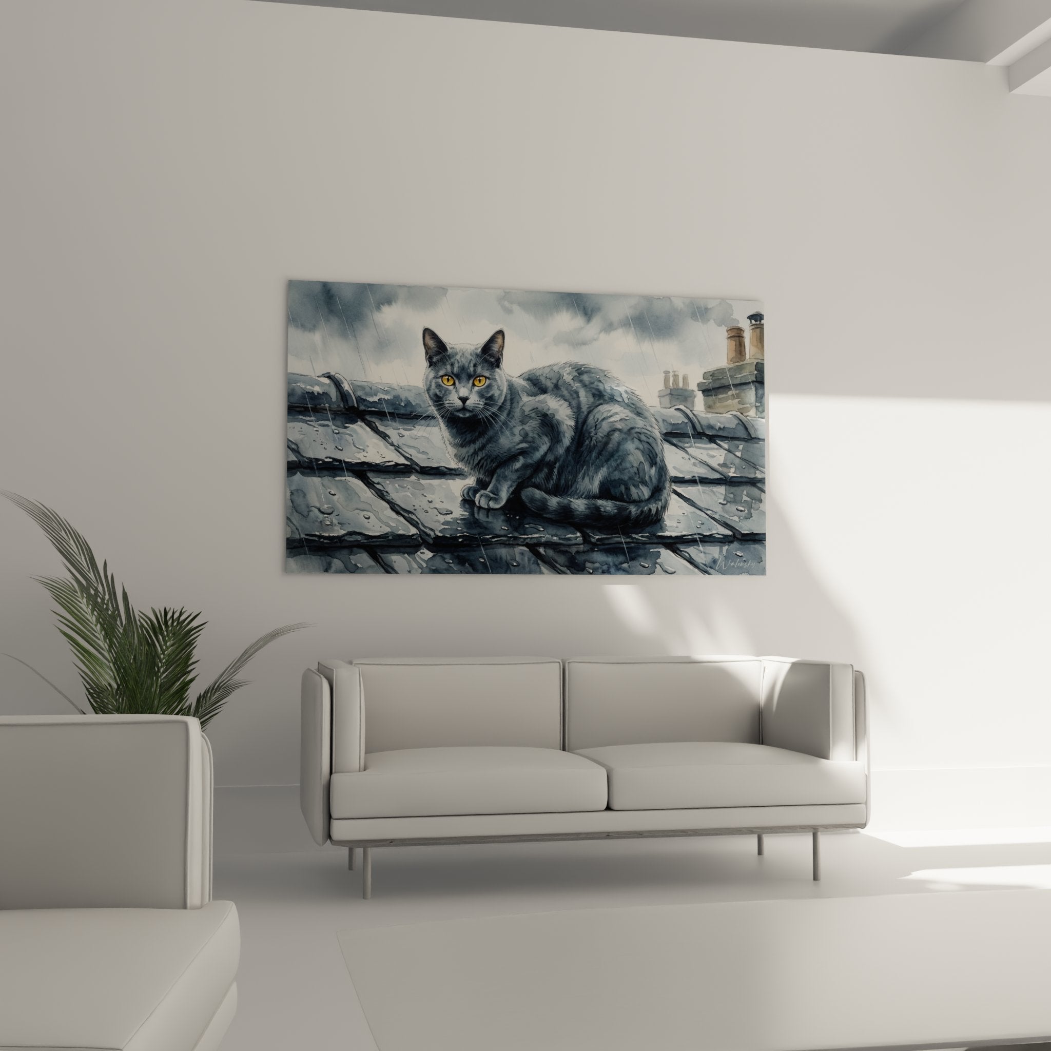 Gros plan sur le visage du chat Chartreux montrant ses yeux dorés expressifs et son pelage gris-bleu