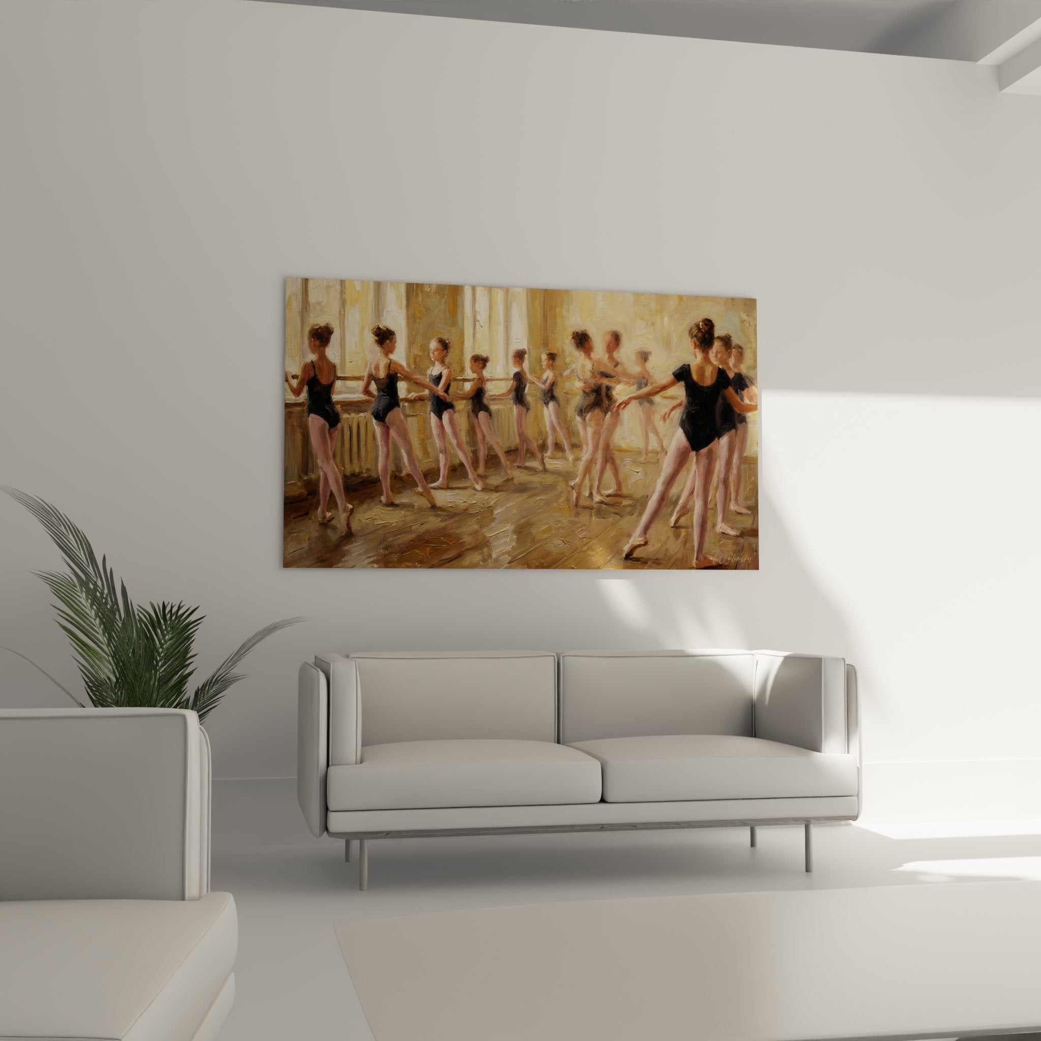 Dettaglio quadro danza classica, tecnica pittorica ballerine in movimento, tutù e scarpe da balletto