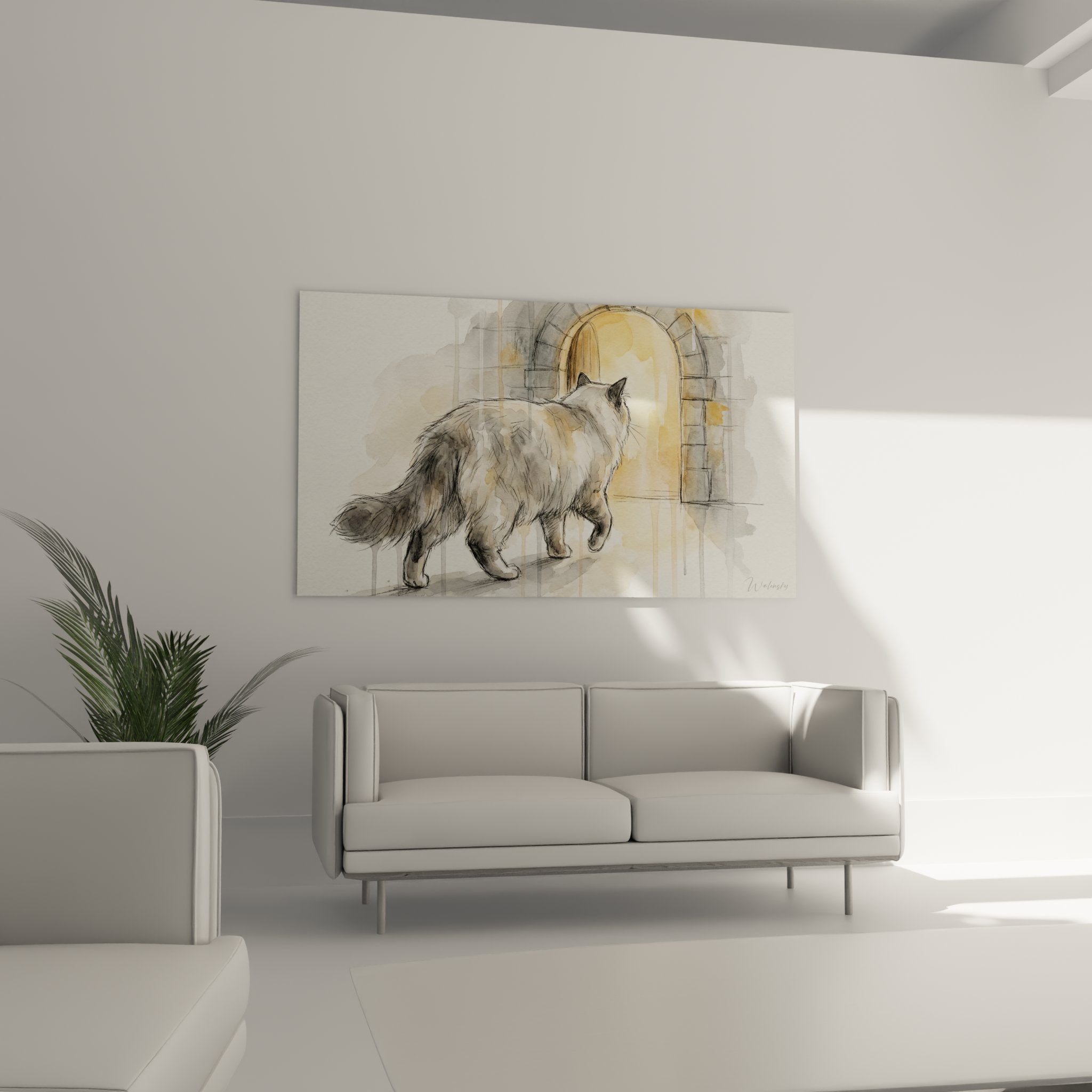 Dettaglio acquerello pelage gatto Ragamuffin grigio bianco texture artistica pittura murale felina