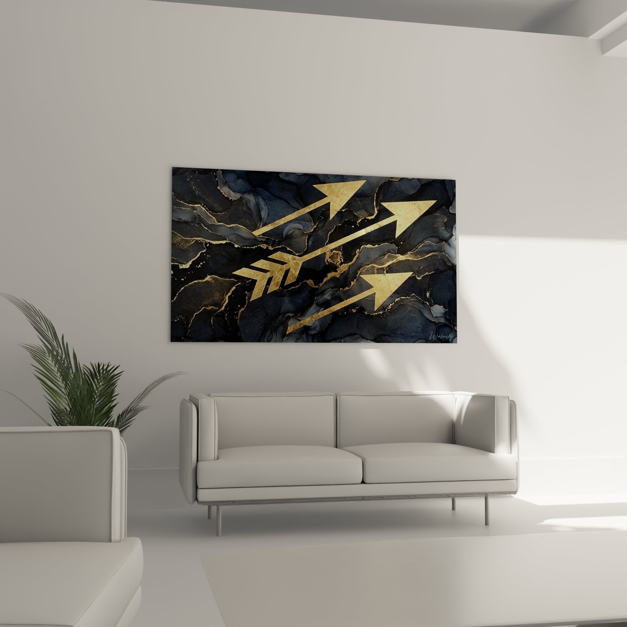 Détail flèches dorées dorées sur texture marbrée, qualité premium tableau tir à l'arc