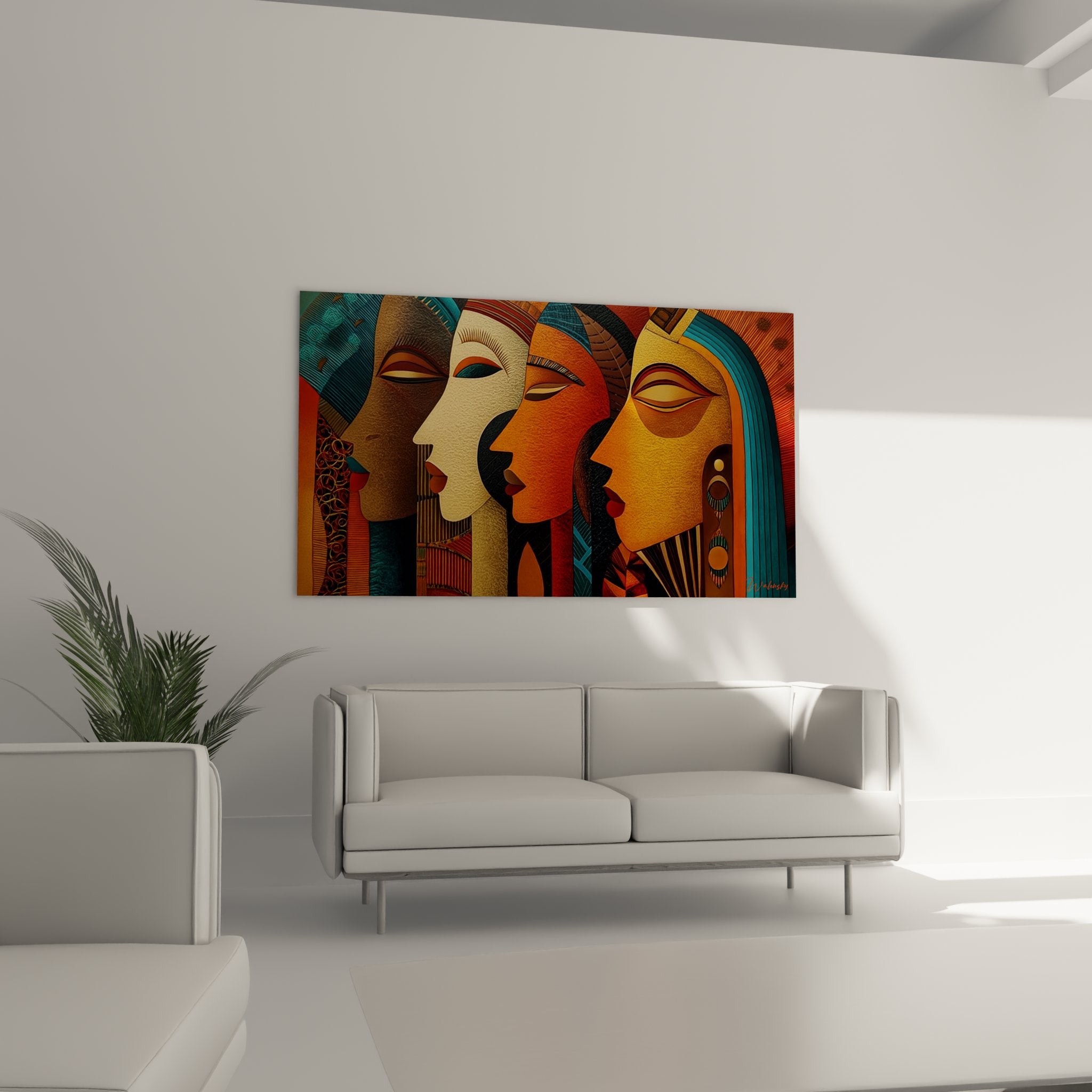 Detail masques africains stylises motifs geometriques traditionnels, texture art contemporain couleurs terre