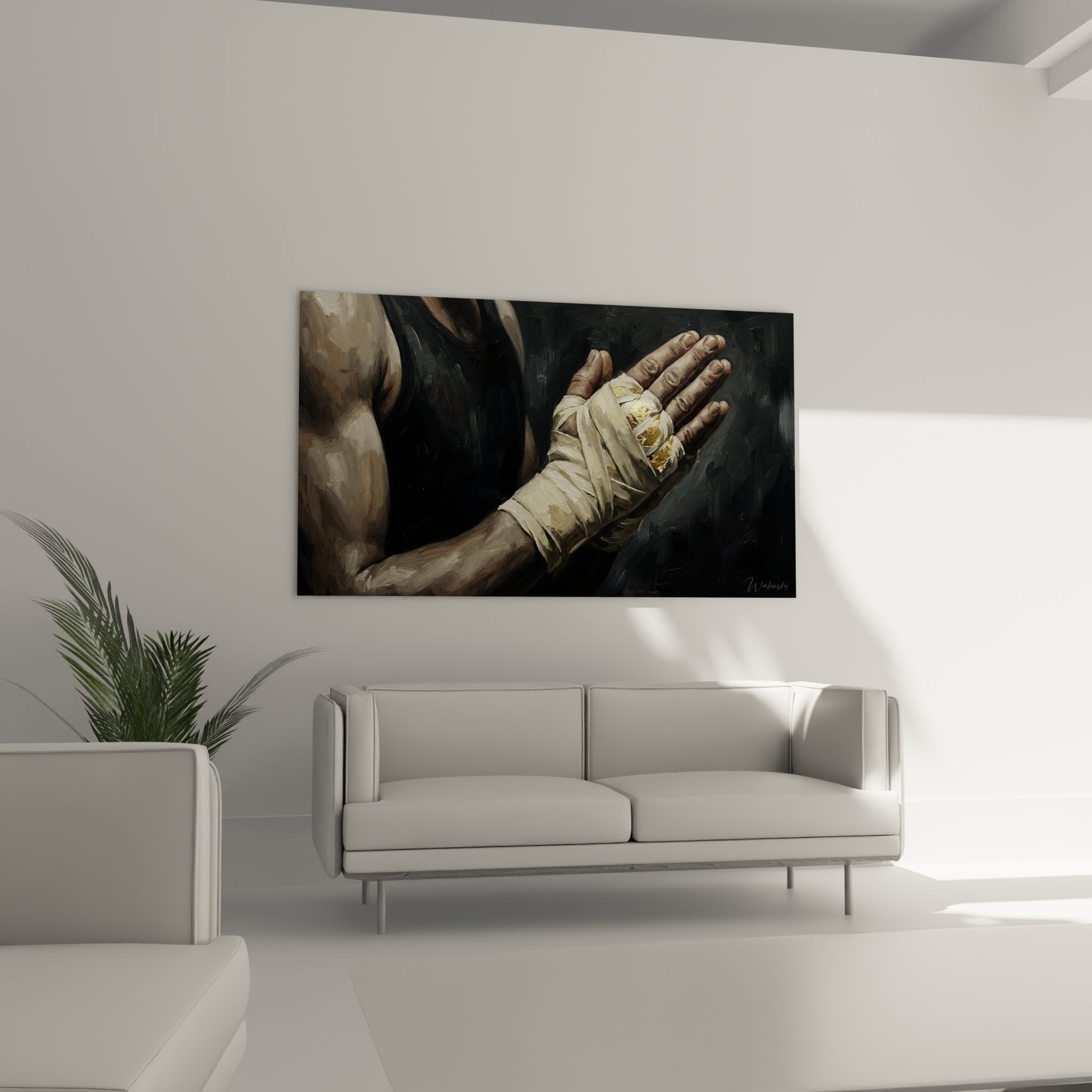 Gros plan détaillé tableau main combattant avec bandages de protection arts martiaux mixtes