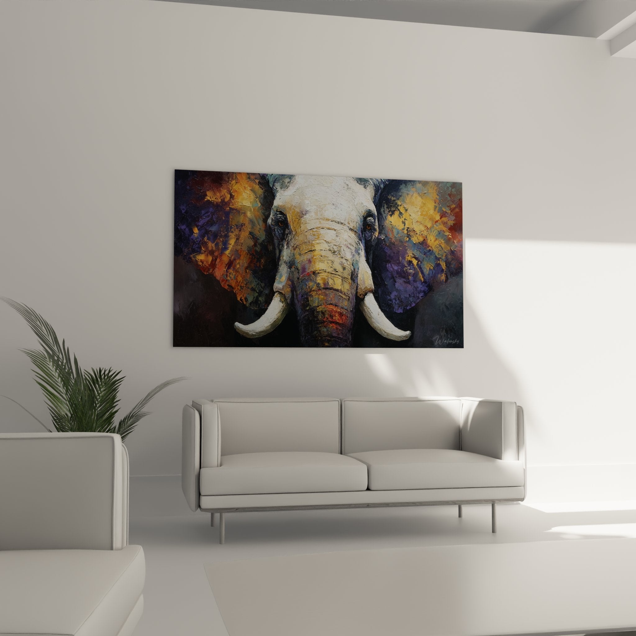 Detail afrikanischer Elefant Malerei dicke Textur ocker violett weiß Expressionismus