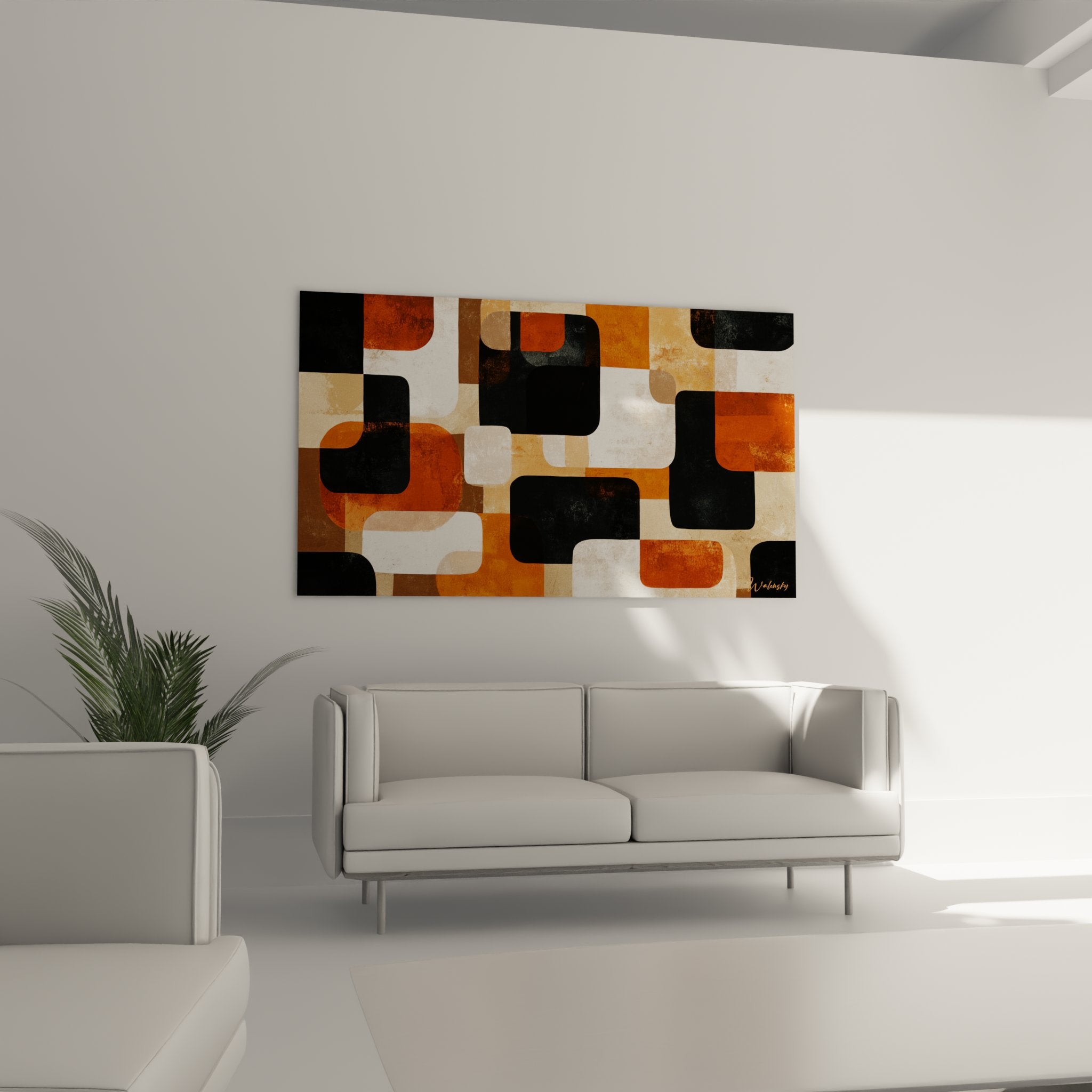 Abstract geometric wall art texture detail ochre orange black contemporary African art