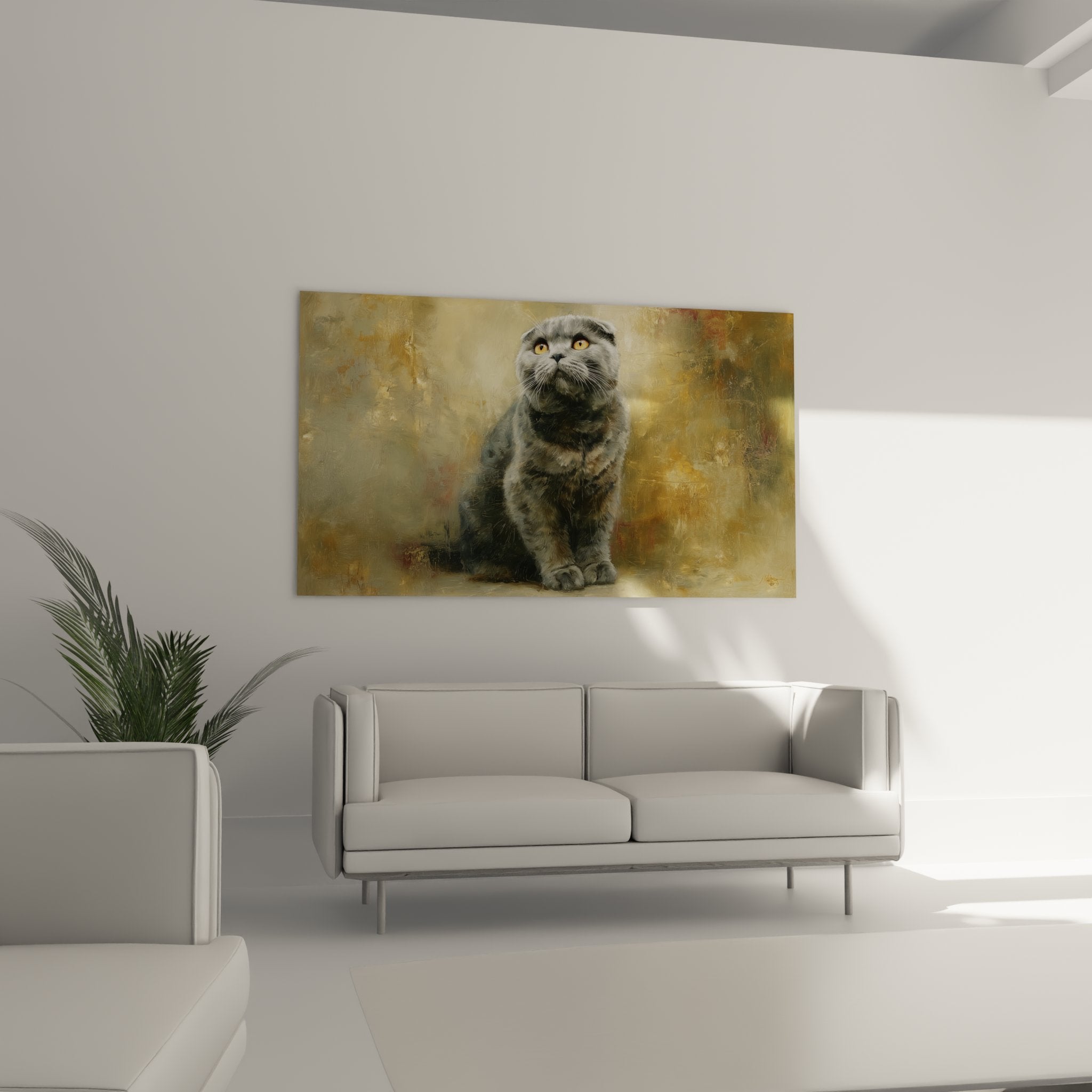 Scottish Fold cat portrait detail showcasing gray coat texture and intense gaze with amber eyes