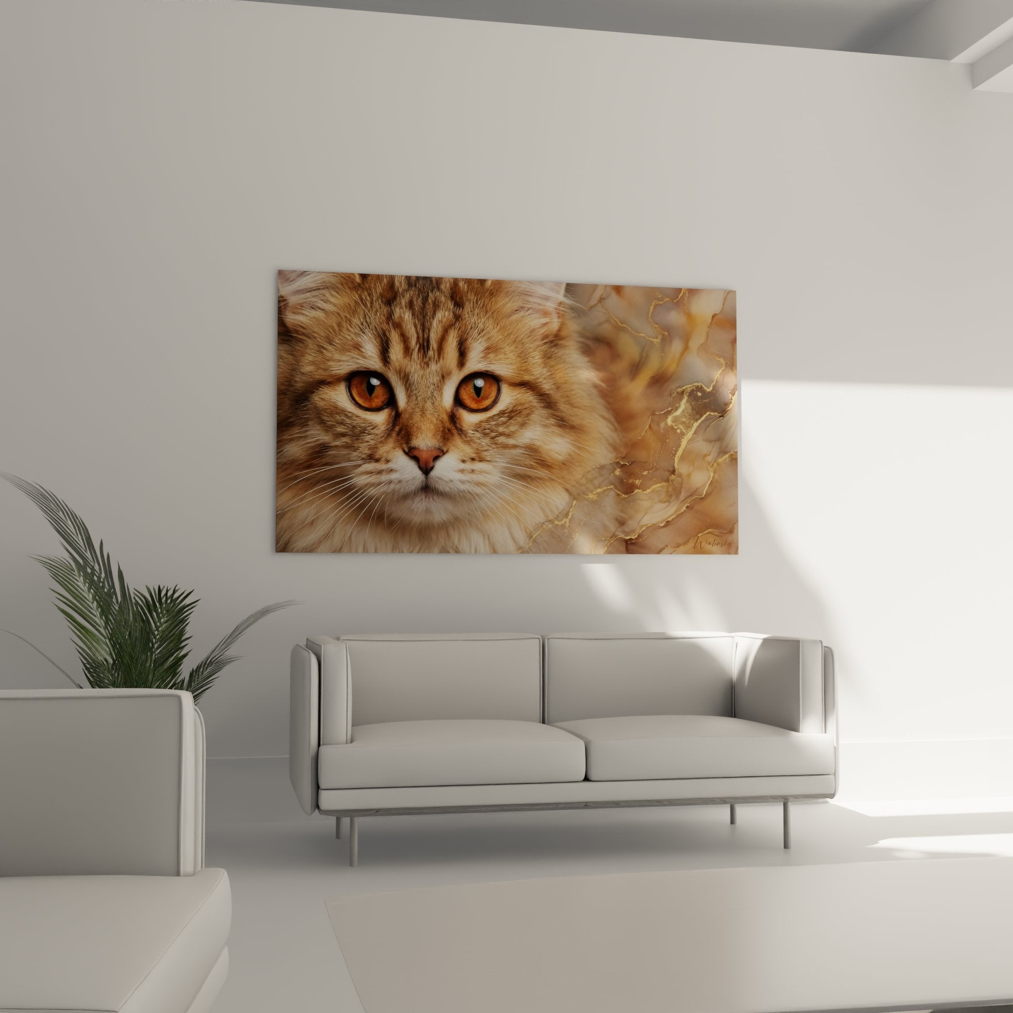 Primo piano dettagliato del quadro gatto Ragamuffin che mostra la texture del mantello e l'intensità dello sguardo ambrato
