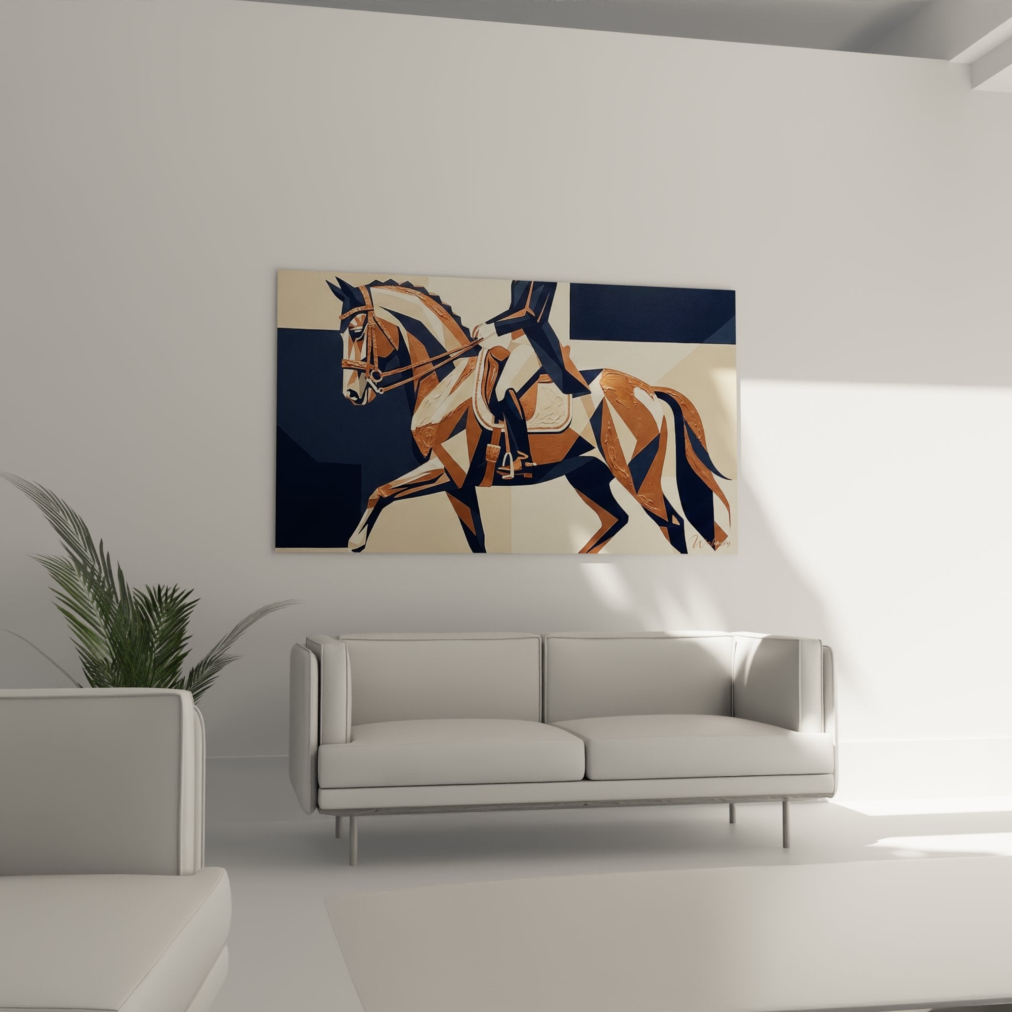 Detail des Pferdegemäldes mit geometrischer Technik und Farbnuancen