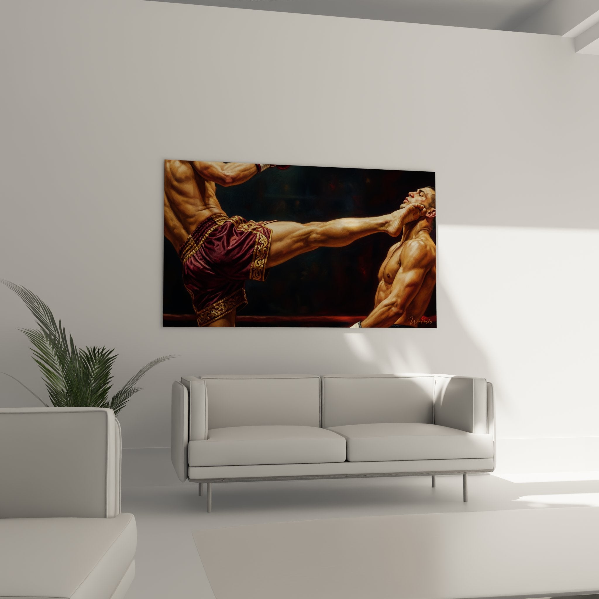 Detail tableau MMA technique coup de pied haute precision mouvement athletique art martial realiste