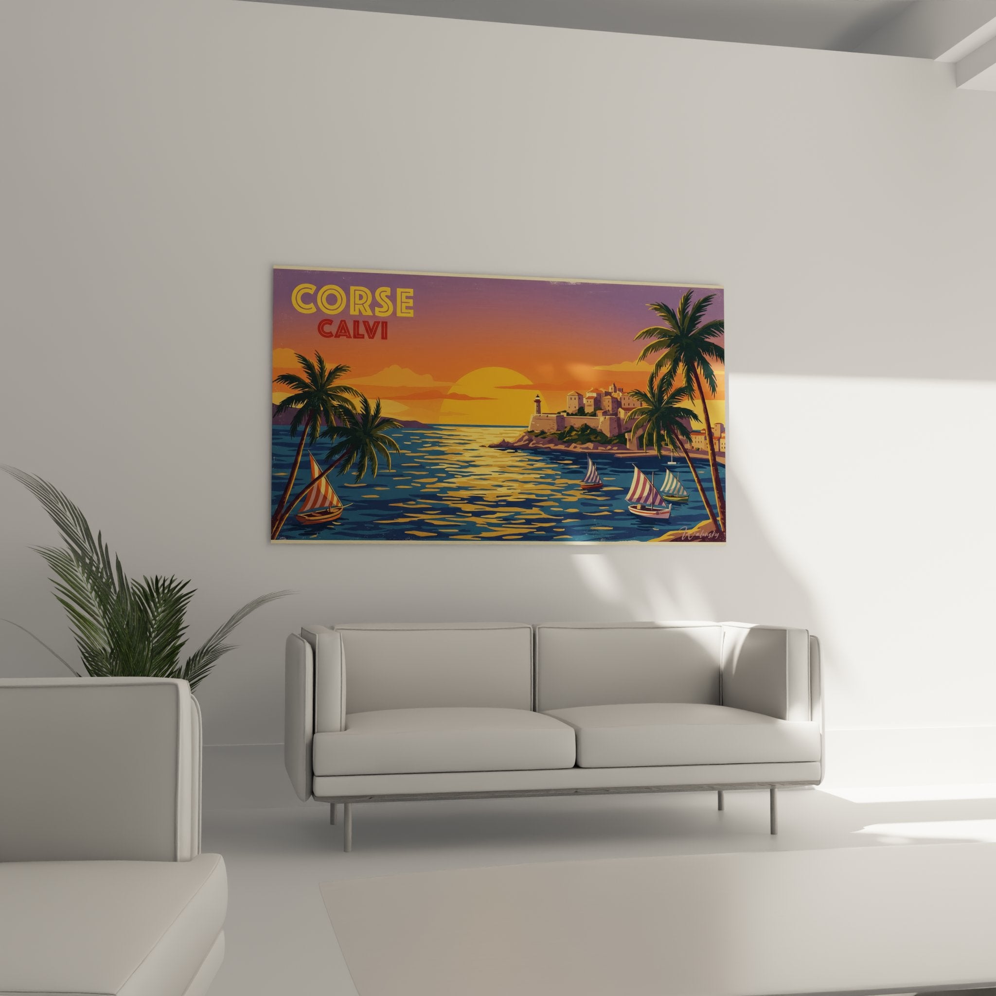 Détail tableau Corse Calvi citadelle génoise coucher soleil couleurs chaudes orange rose doré