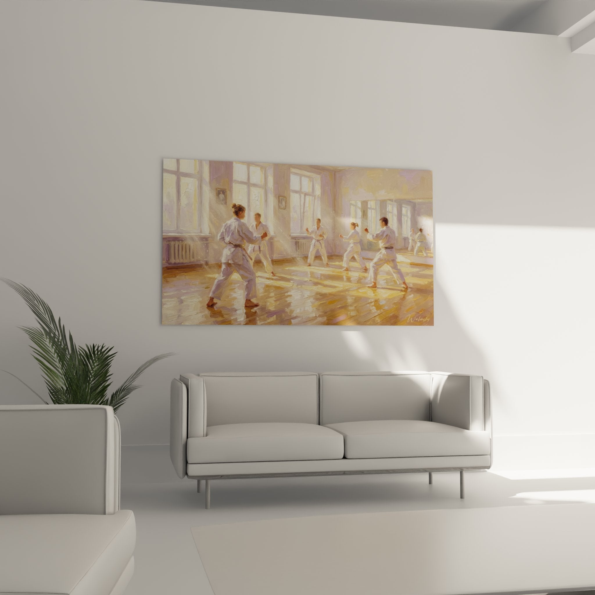 Détail tableau karaté montrant technique et finesse des mouvements de kata en dojo traditionnel