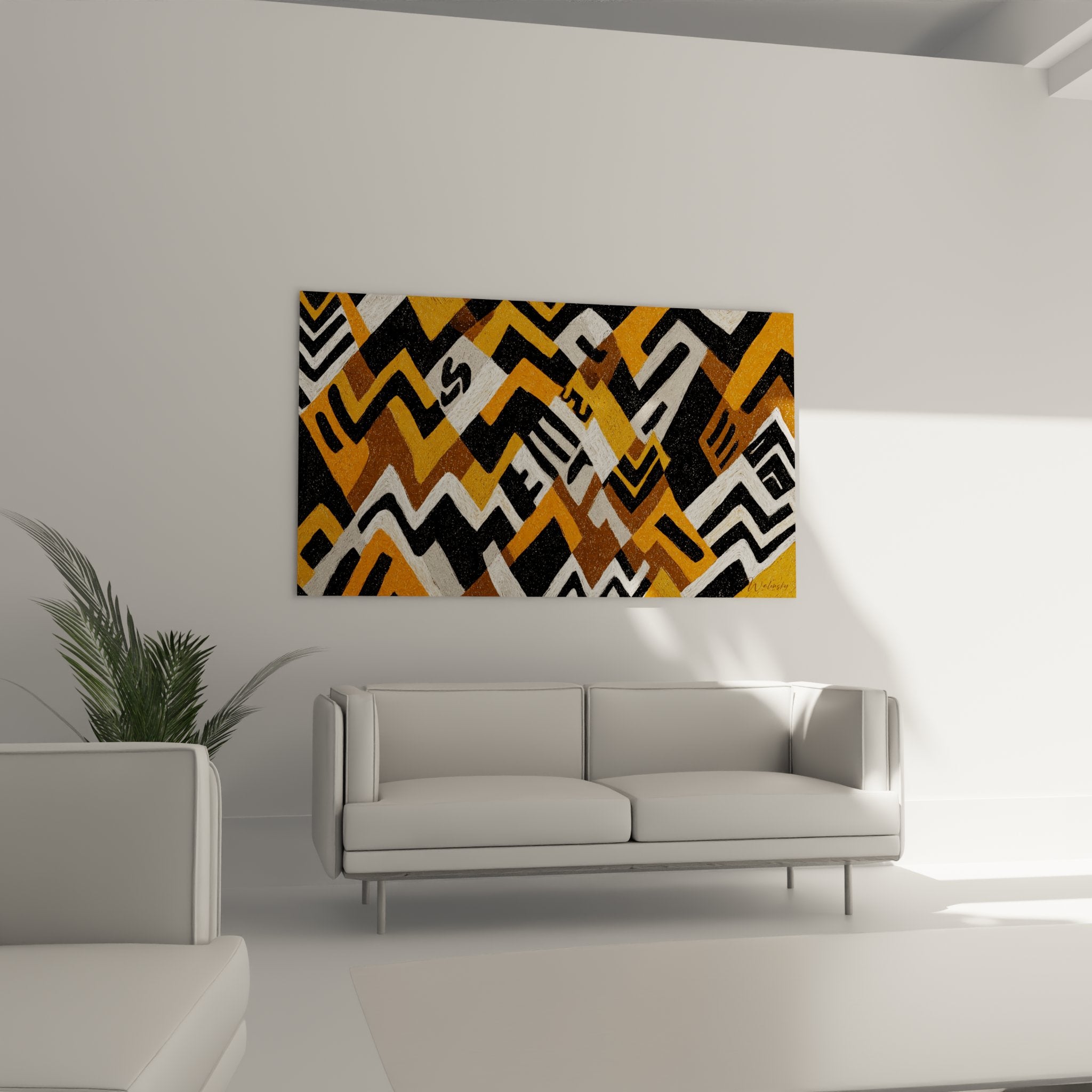 Dettaglio ravvicinato motivi geometrici africani astratti texture zigzag chevron arancione nero bianco