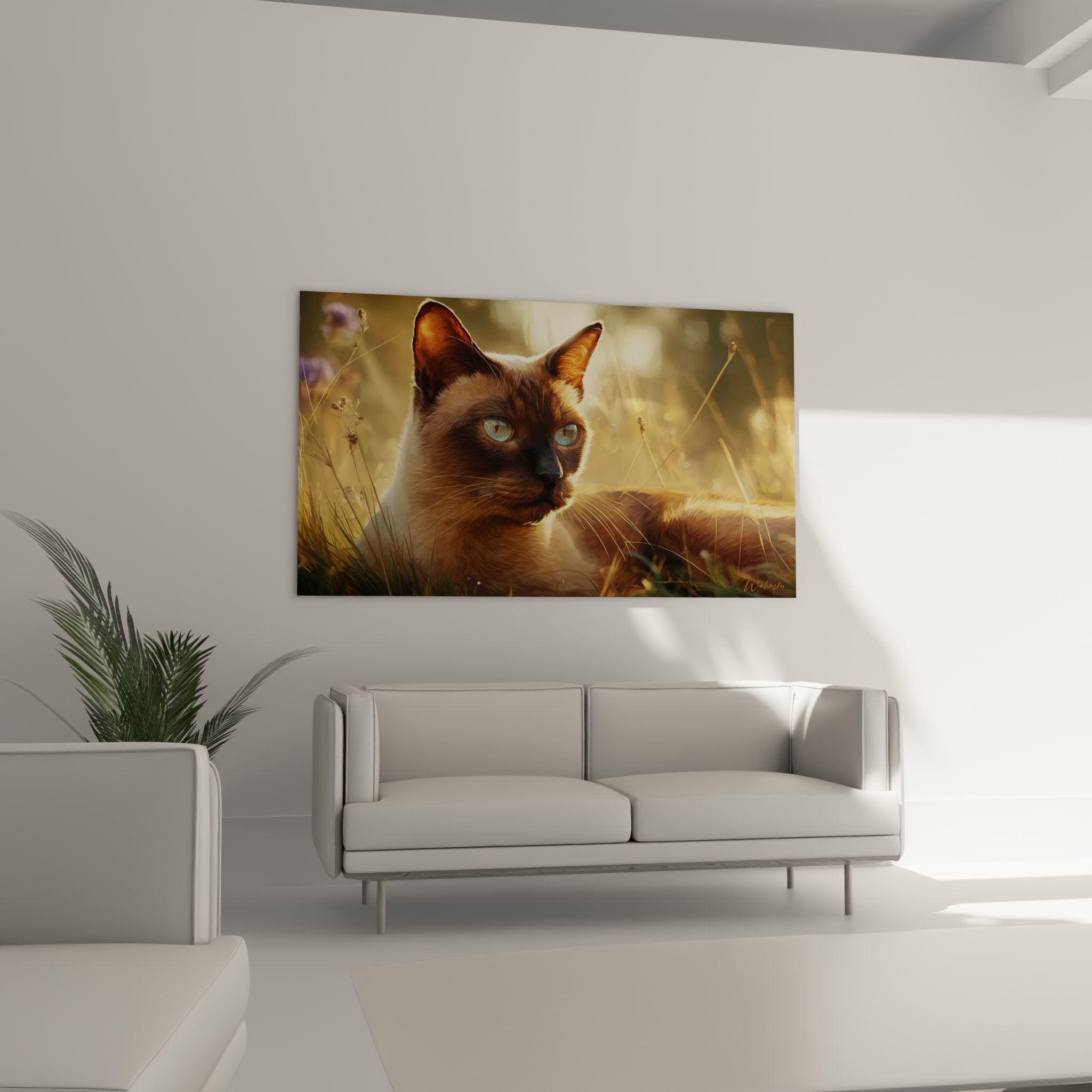 Gros plan portrait chat Burmese aux magnifiques yeux bleus cristallins pelage soyeux art animalier detaille